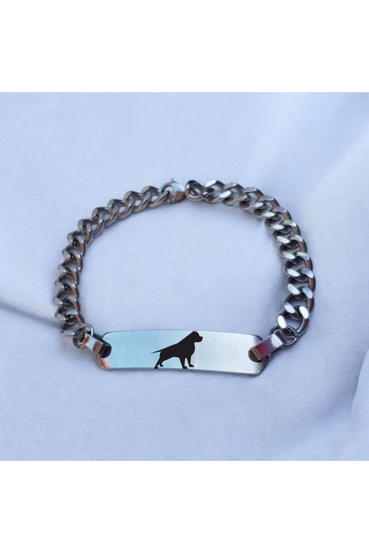 ARCHINO GOLD Dikdörtgen Motifli Paslanmaz Çelik Plakalı Erkeklere Zincirli Köpek Bilekliği-442sembol-çelik
