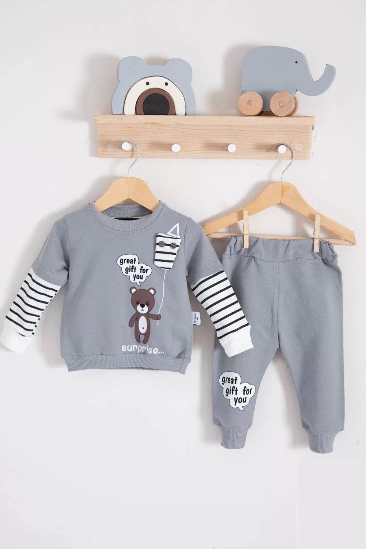 Moda Şahsenem Gift For You Desenli 2'li % 100 Pamuk Erkek Bebek Takımı