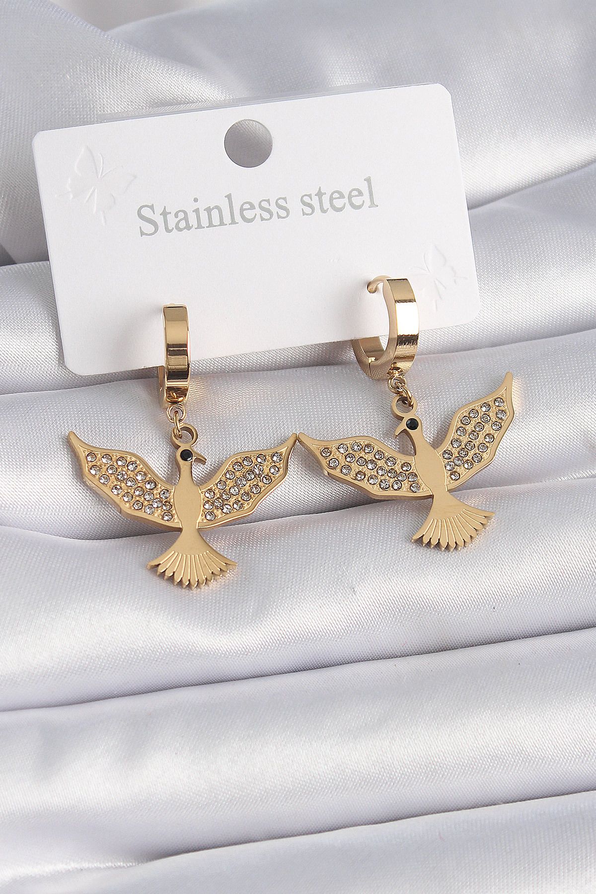 Clariss 316L Çelik Gold Renk Zirkon Taşlı Anka Kuşu Model Kadın Küpe