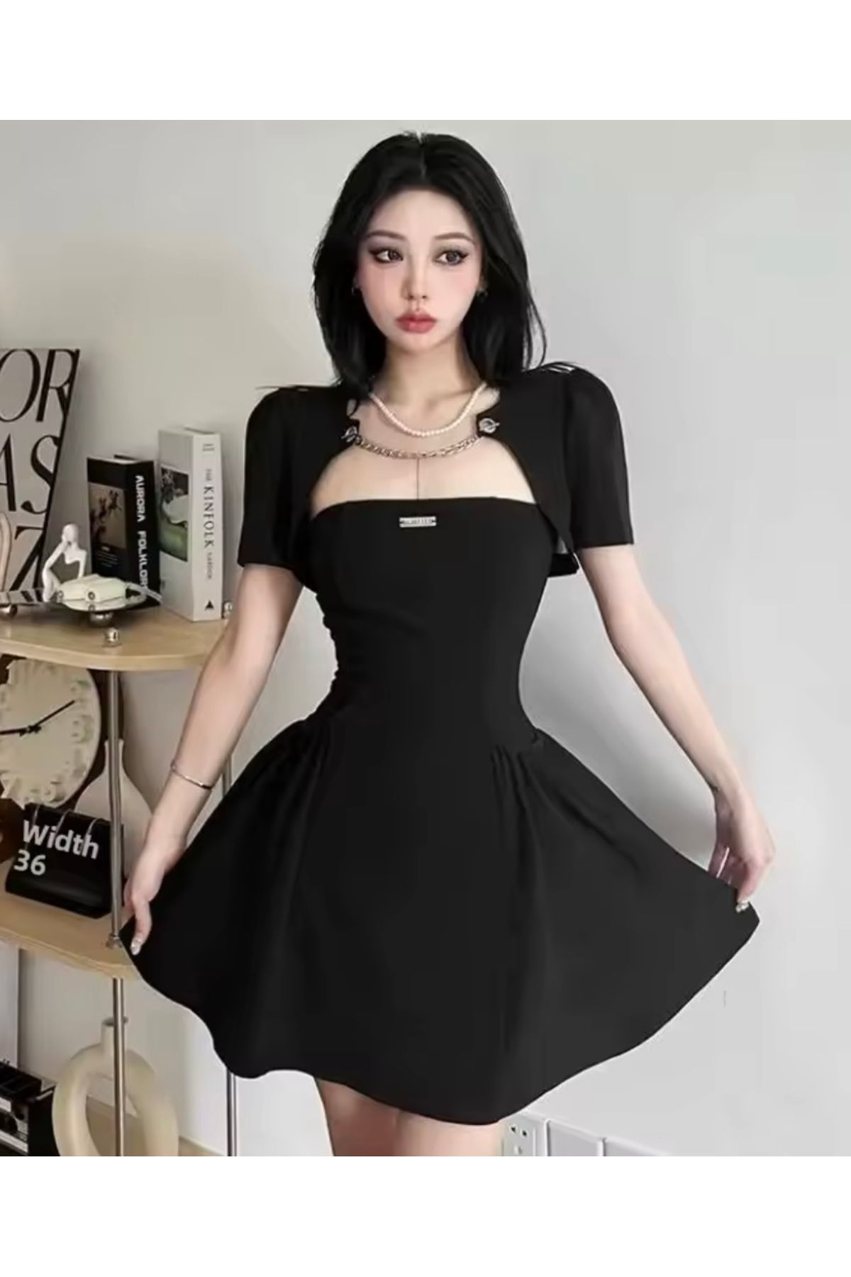 DarkellaStore Gotik Punk Harajuku Zincirli Ceketli Straplez Mini Elbise