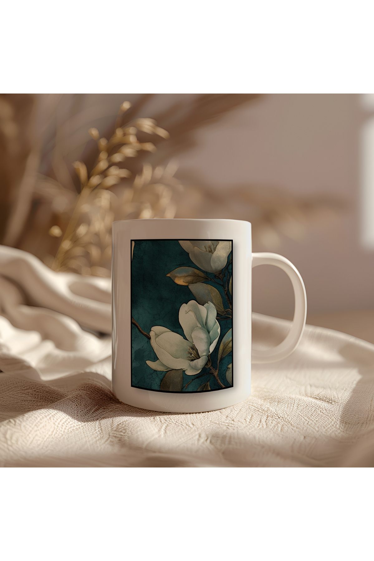 waspandhornet Magnolia Çiçeği Desenli Seramik Kupa