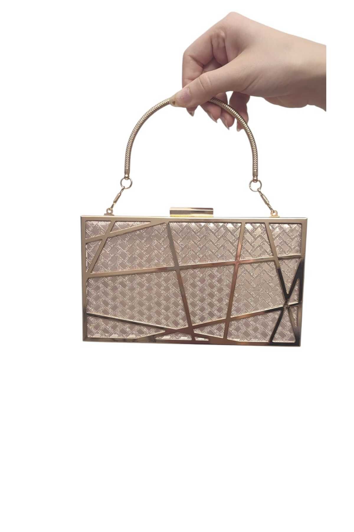 mixify Metal Clutch Geometri Desenli Abiye Çanta