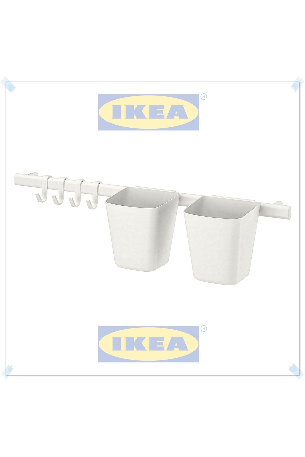 IKEA Sunnersta Beyaz Mutfak Duvar Rayı, 4 Kancalı ve 2 Kutulu Set, 60 cm