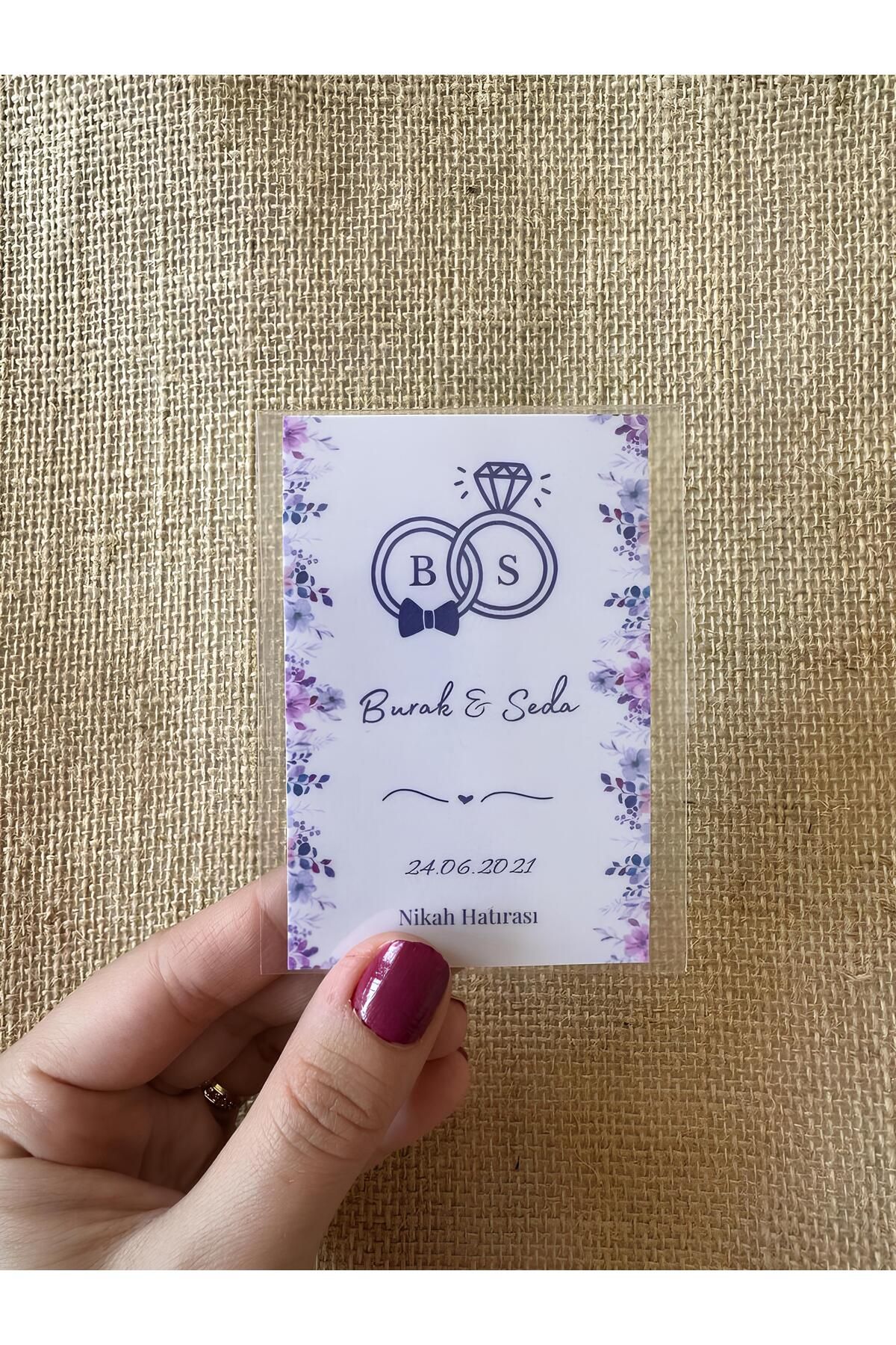 Renkia Studio Lila Çiçek Temalı Nikah Magneti 15’li Set - Kişiye Özel Hediyelik Magnet - Nikah Hatırası