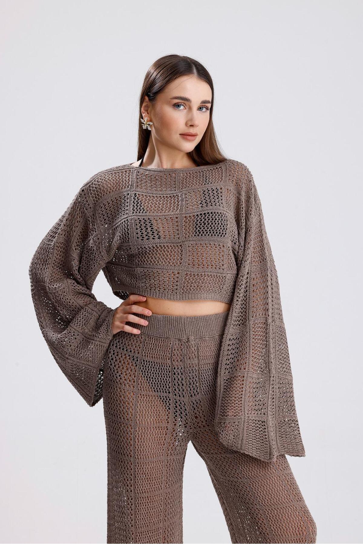 moda mh-Summer Openwork Spanish Sleeve Wide Collar Knitwear Suit Beach 4