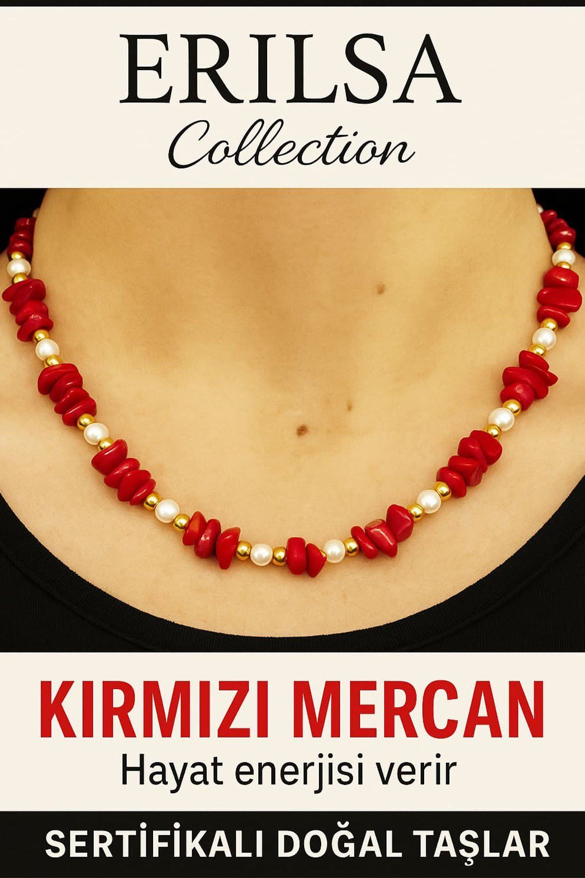 Erilsa Sertifikalı Kırık Taşlı Model Kırmızı Mercan Taşı Kolye – Koruyucu ve Dengeleyici Enerji