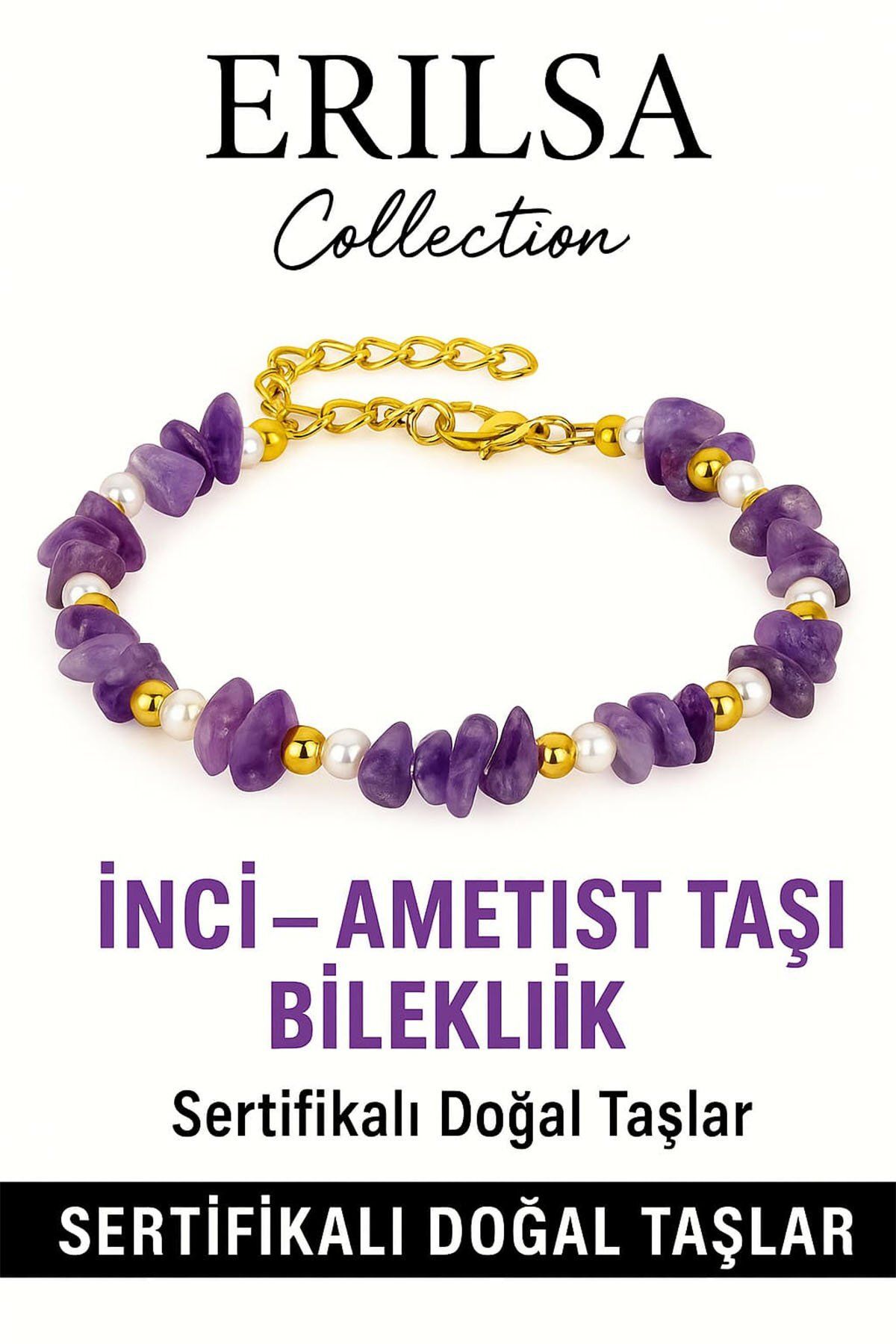 Erilsa Sertifikalı Kırık Taşlı Model İnci – Ametist Taşı Bileklik – Sakinlik ve Ruhsal Denge