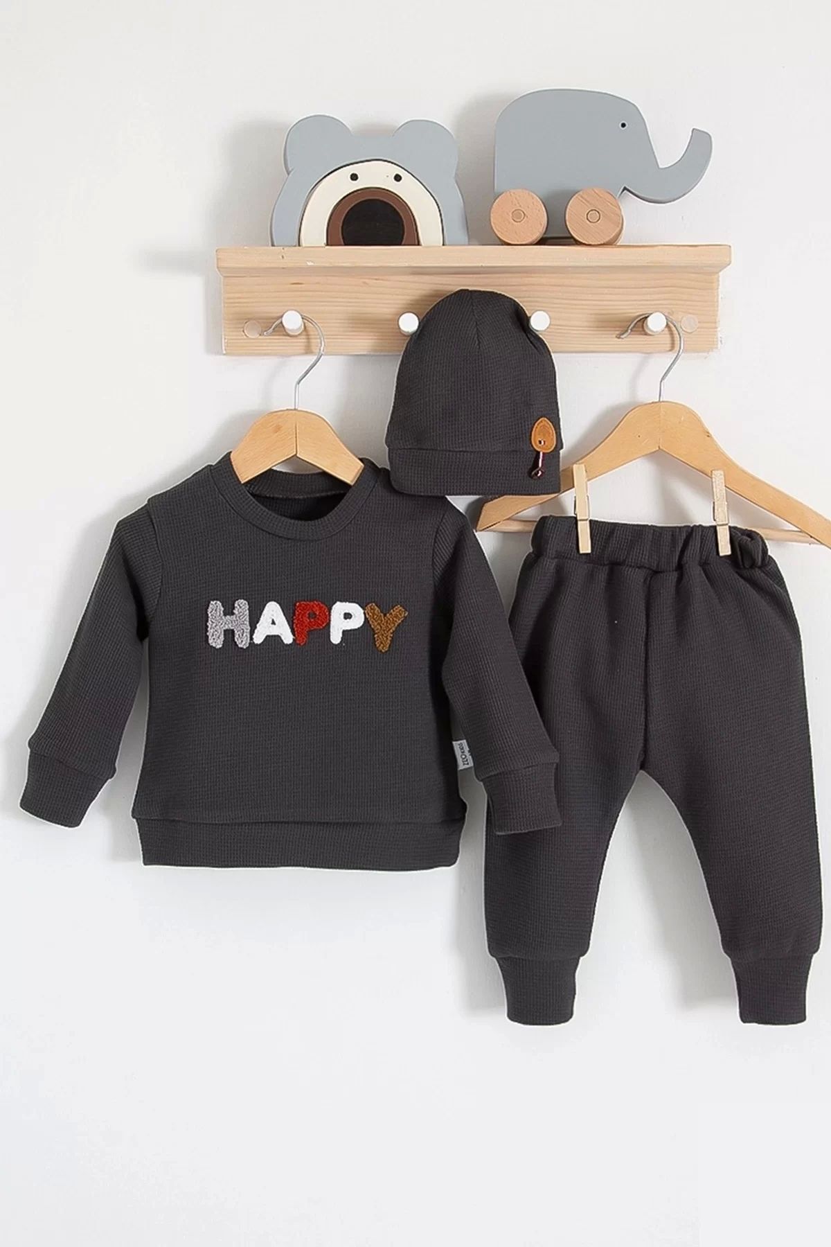 Moda Şahsenem Happy Nakışlı 2'li Pamuklu Erkek Bebek Takım