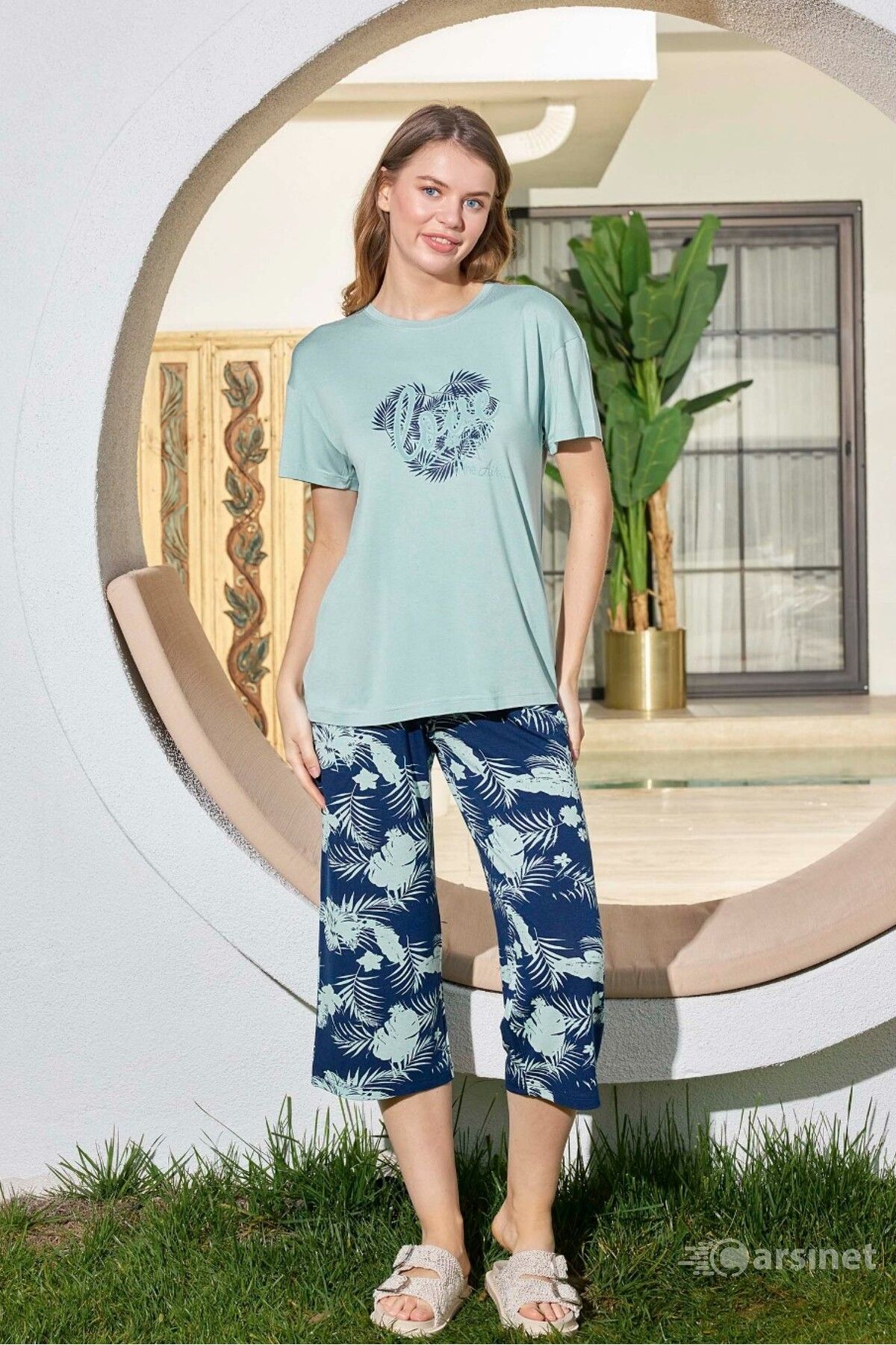Aydoğan Kadın Pijama Takımı Büyük Beden & Battal Kapri Kısa Kol