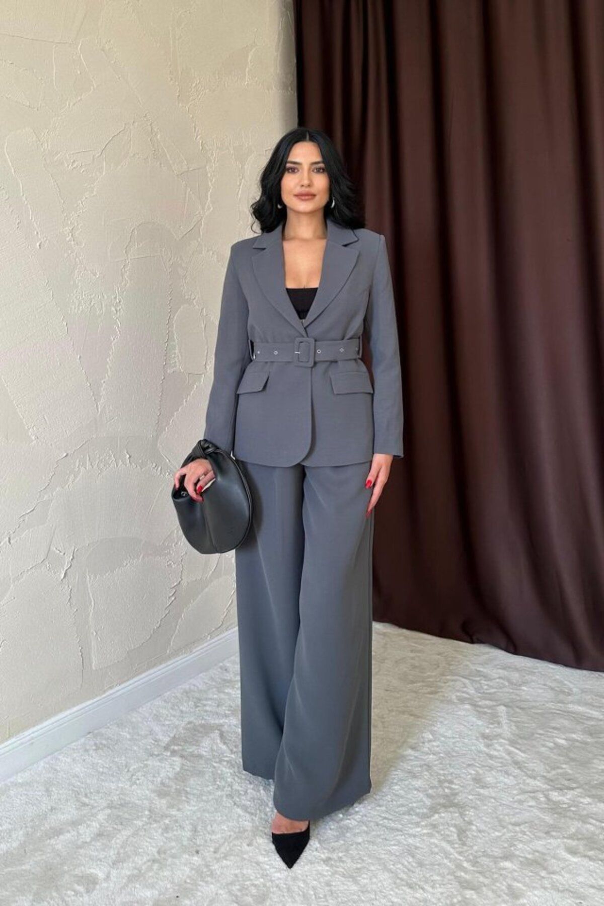 POLEXP Füme Cep Kapaklı Ve Kemerli Ceket