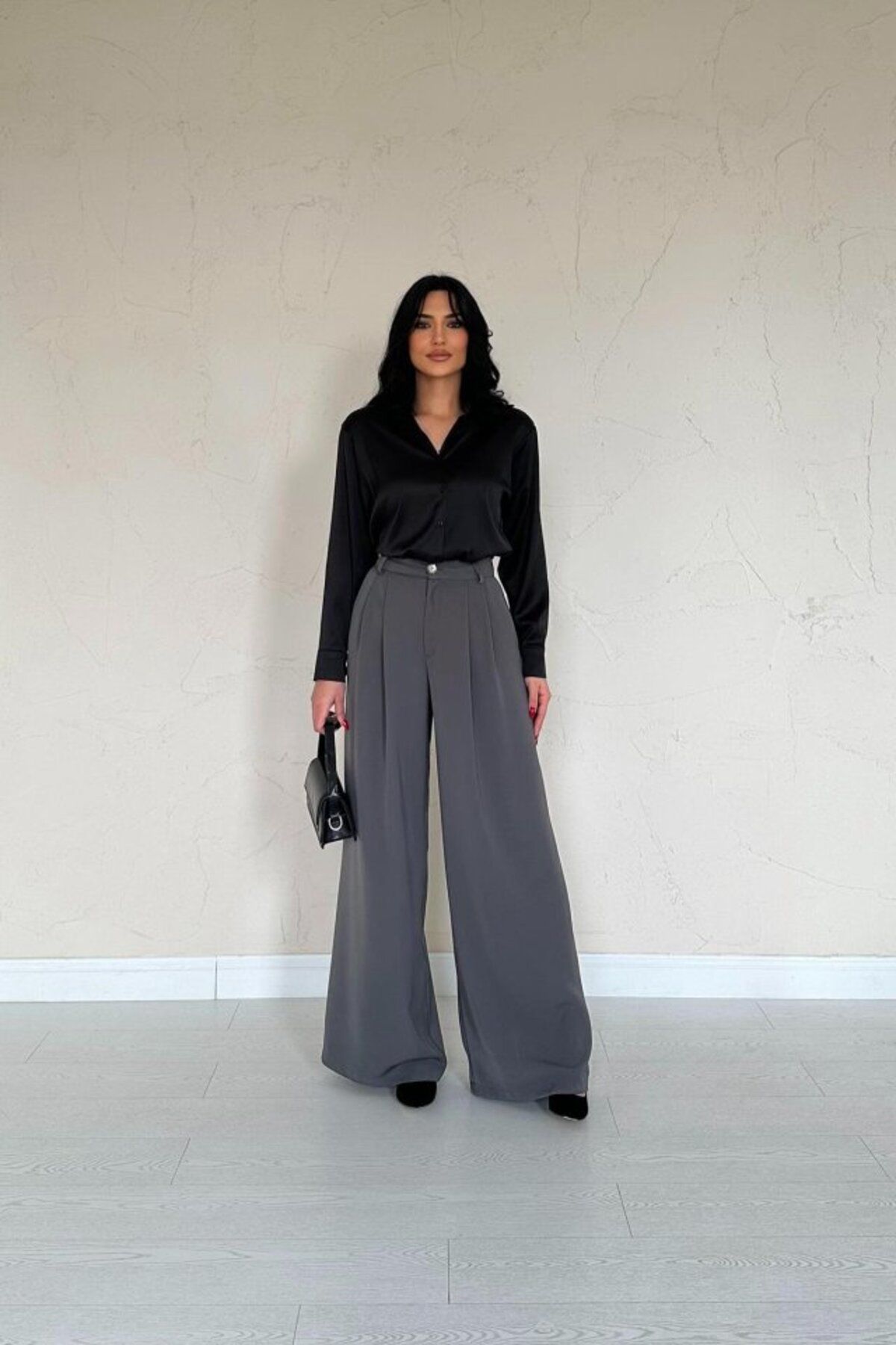 POLEXP Füme Pileli Comfort Pantolon