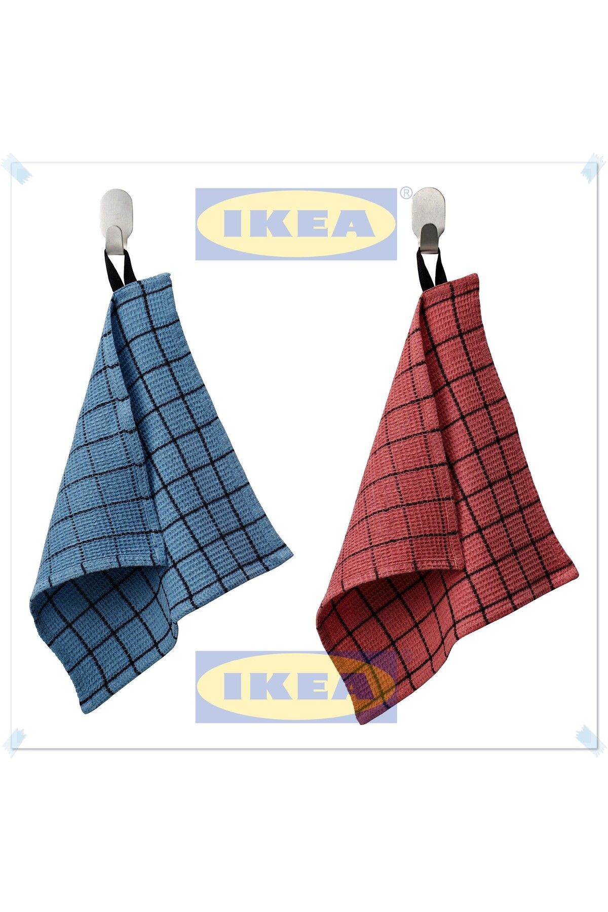 IKEA Rödknot Kırmızı ve Mavi Temizlik Bezi, 30x30 cm, 2 Adet