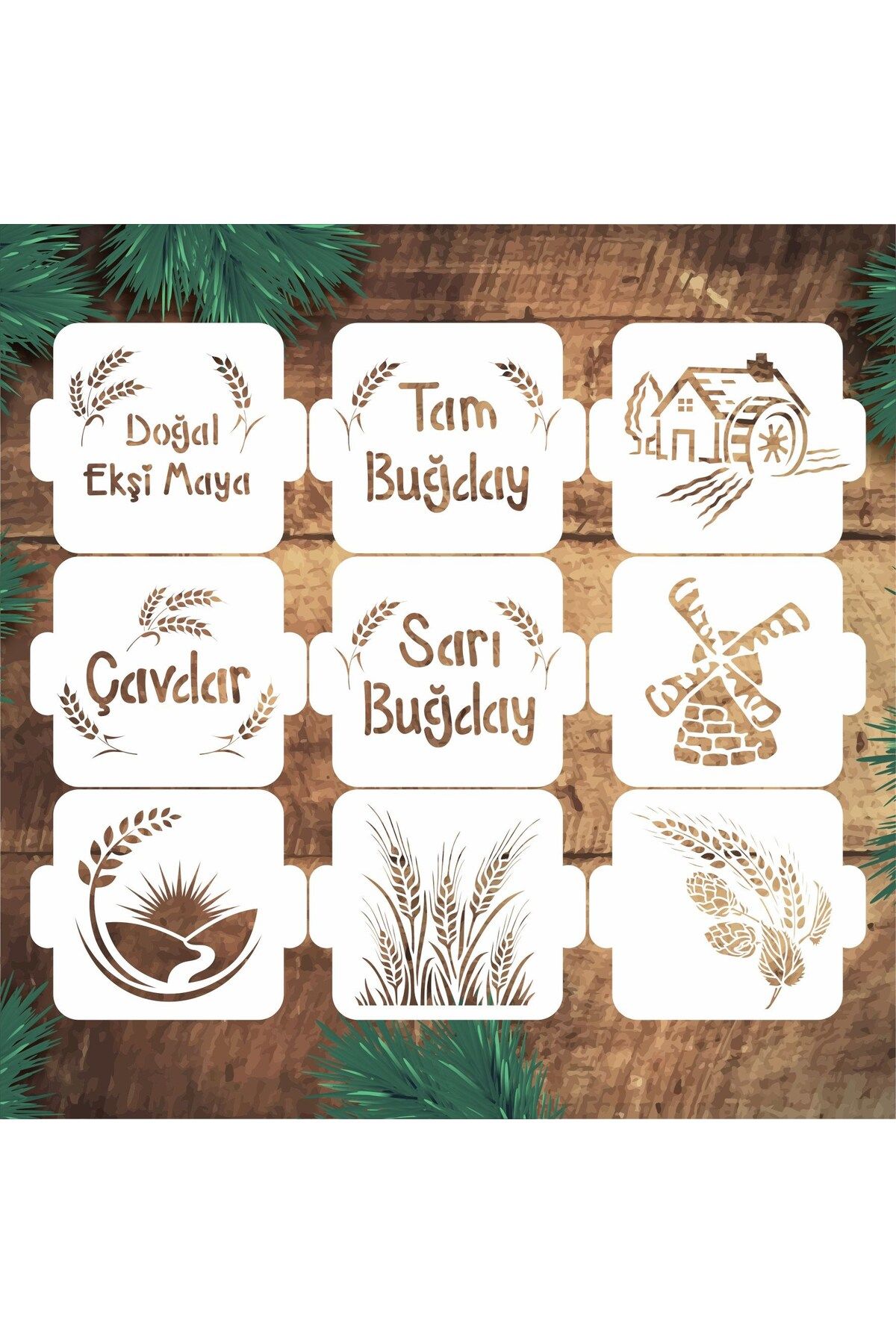 STENCİLTASARIM Stencil Tasarım SET 41 Fırıncı-Ekmek Şablonu ,Ekmek, Pasta,Duvar Ahşap Cam Kumaş Boyama Şablonu