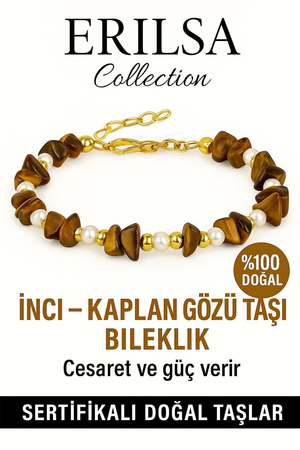 Erilsa Sertifikalı Kırık Taşlı Model İnci – Kaplan Gözü Taşı Bileklik – Koruma ve Güç Enerjisi