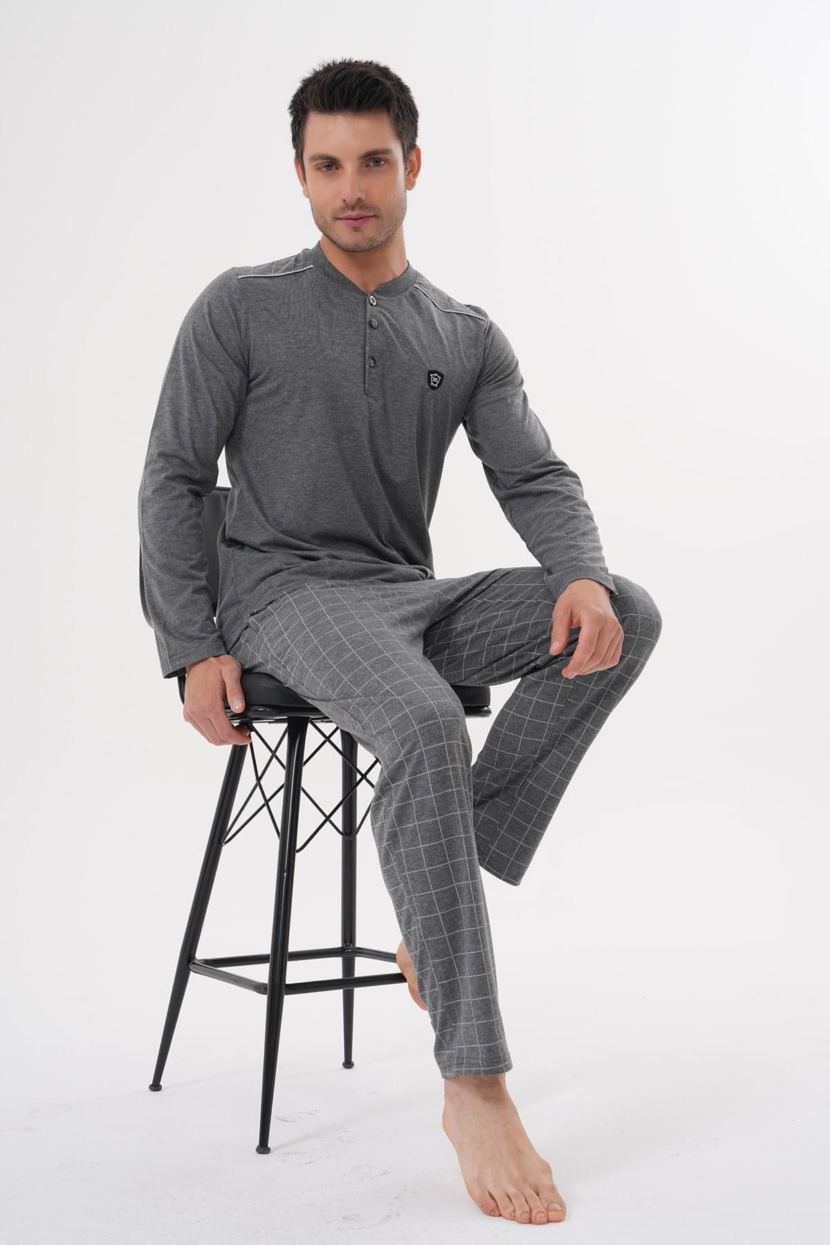 Mecit Pijama Mecit 2982 Füme Büyük Beden Uzun Kollu Erkek Pijama Takımı