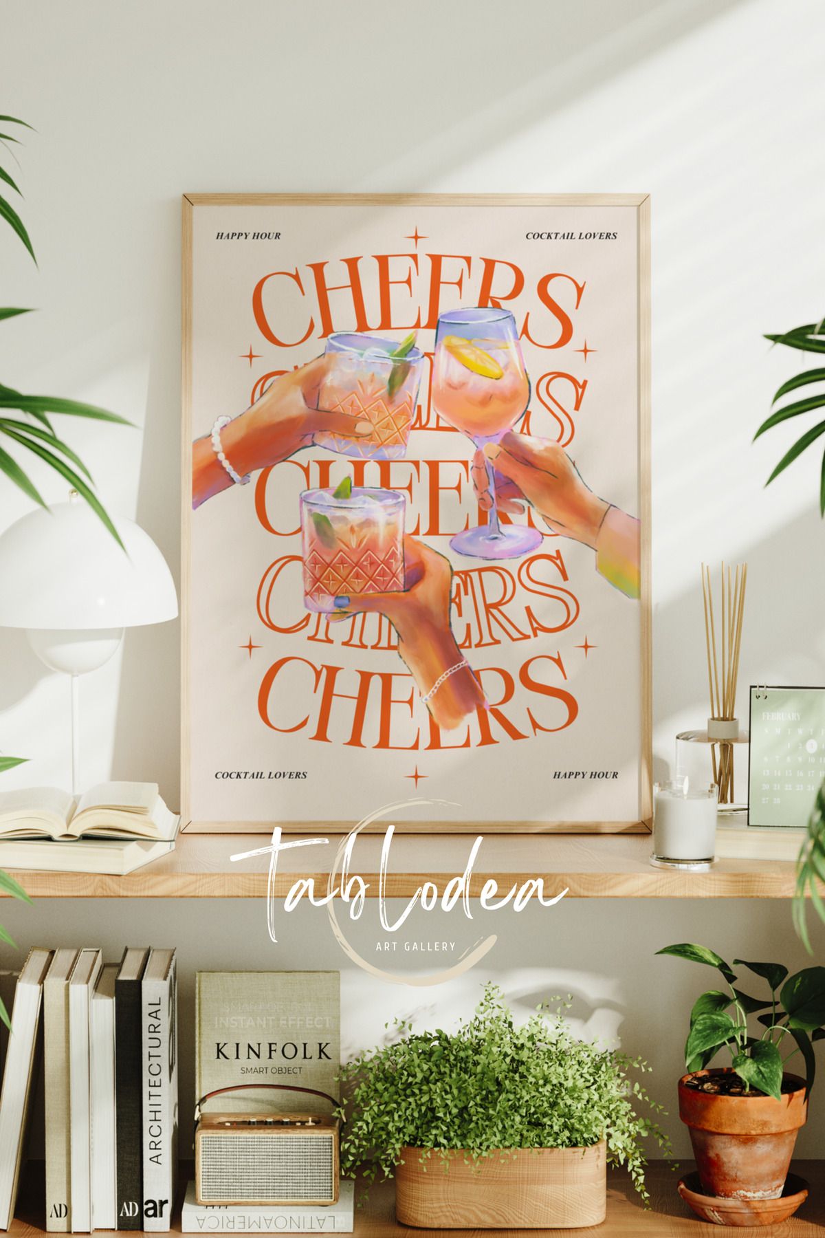 tablodea Cheers Kokteyl Temalı Modern Çerçeveli Poster Tablo, Minimalist Bar Kafe Dekoratif Mutfak Tablosu