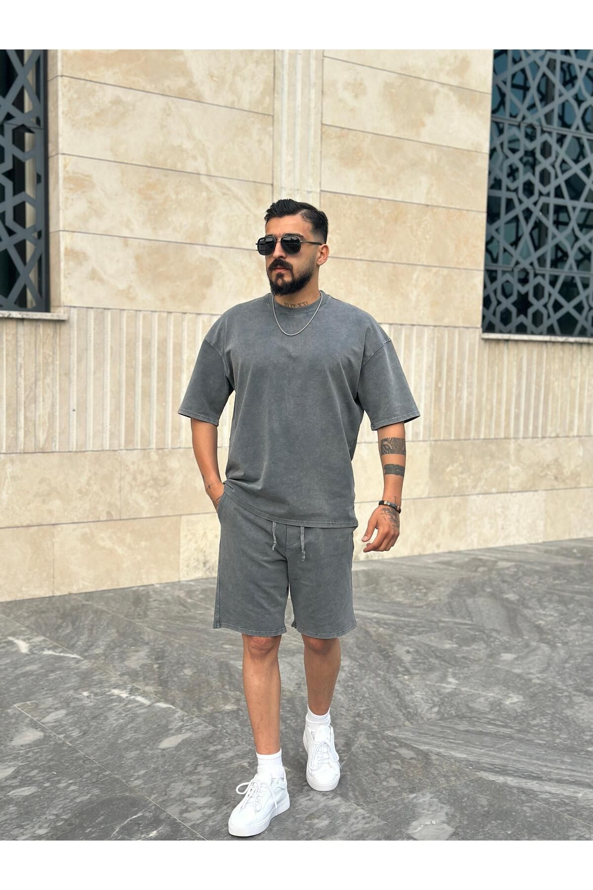 PEERLESS STORE Oversize Yıkamalı Şort & T shirt Takım