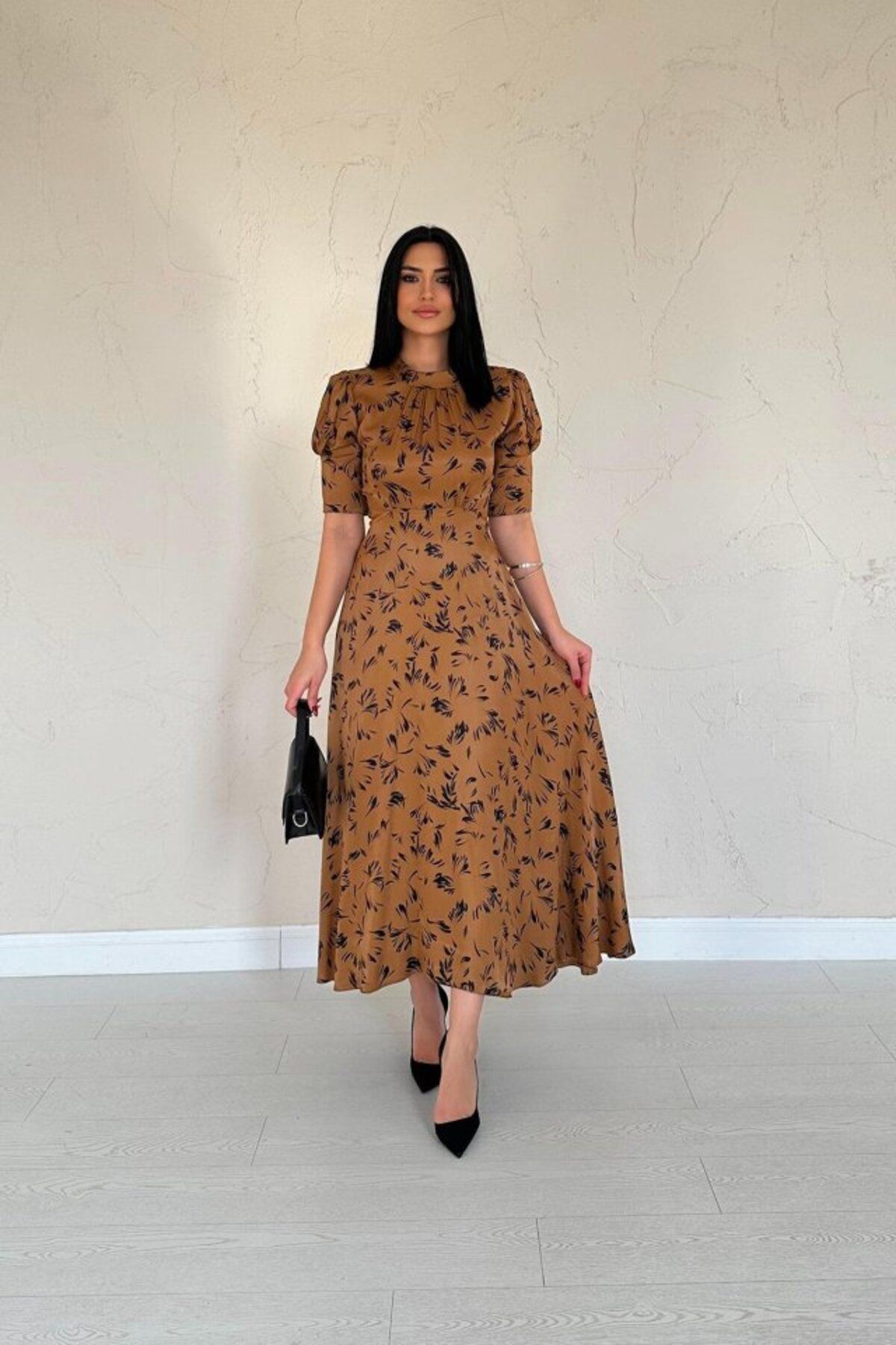 velmorafashion Moccah Yakası Bağlama Detaylı Elbise