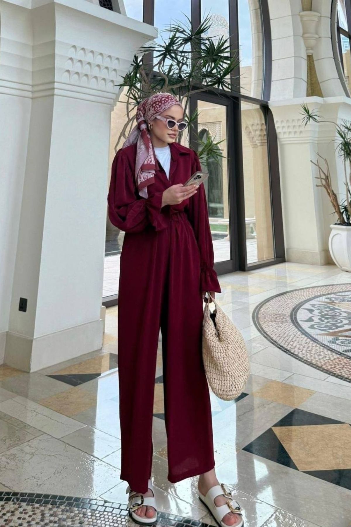 Love Fab Önden Dügmeli Büzgü Detaylı Kolları Fırfırlı Dubai Krep Tesettür Tulum
