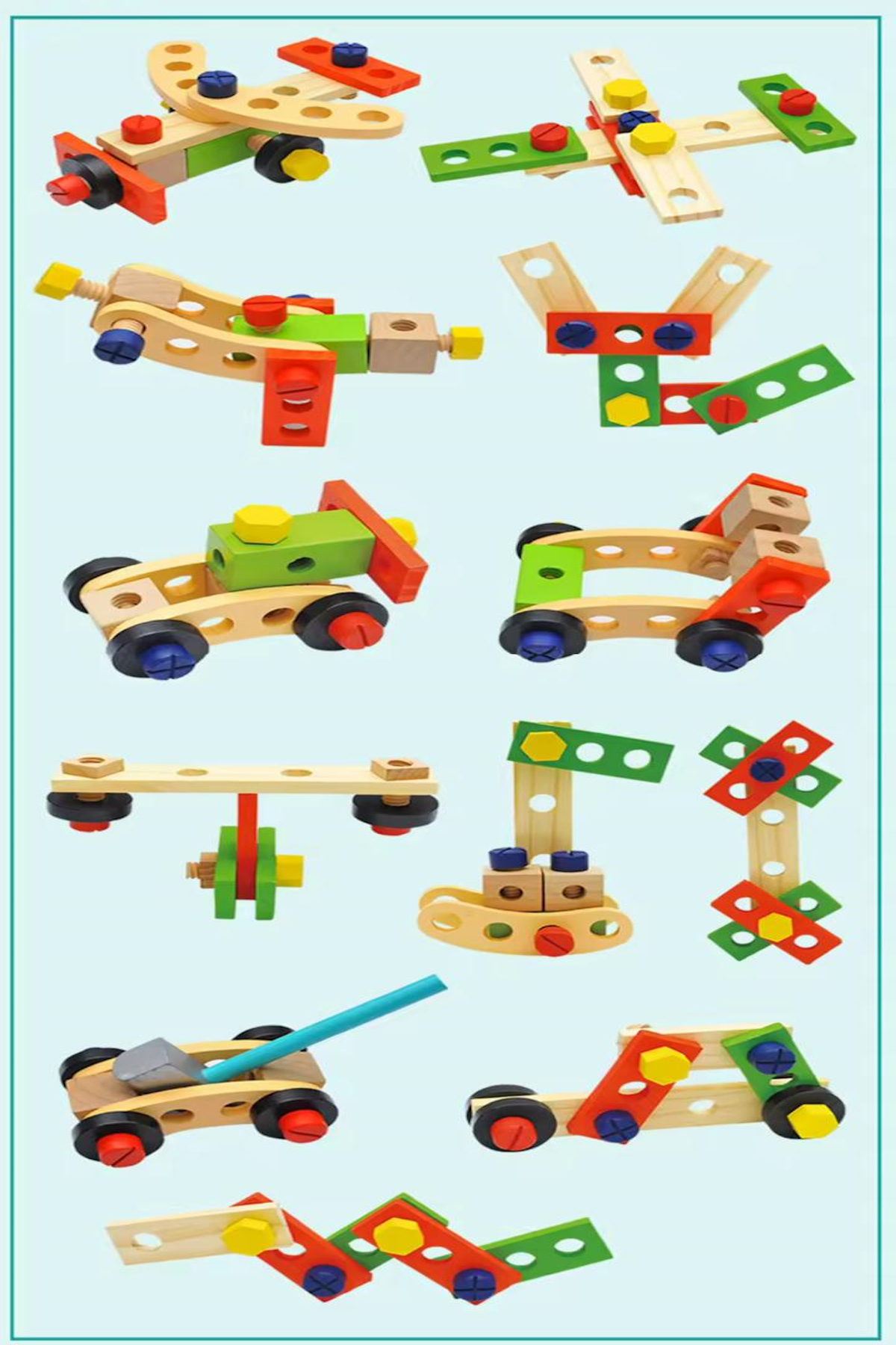 Bundeba Ahşap Sök Tak Vidalı Araba Farklı Araç Modelleri Yapma Seti Eğitici Oyuncak Montessori Yapı Blokları fotoğrafı 7 (önizleme)
