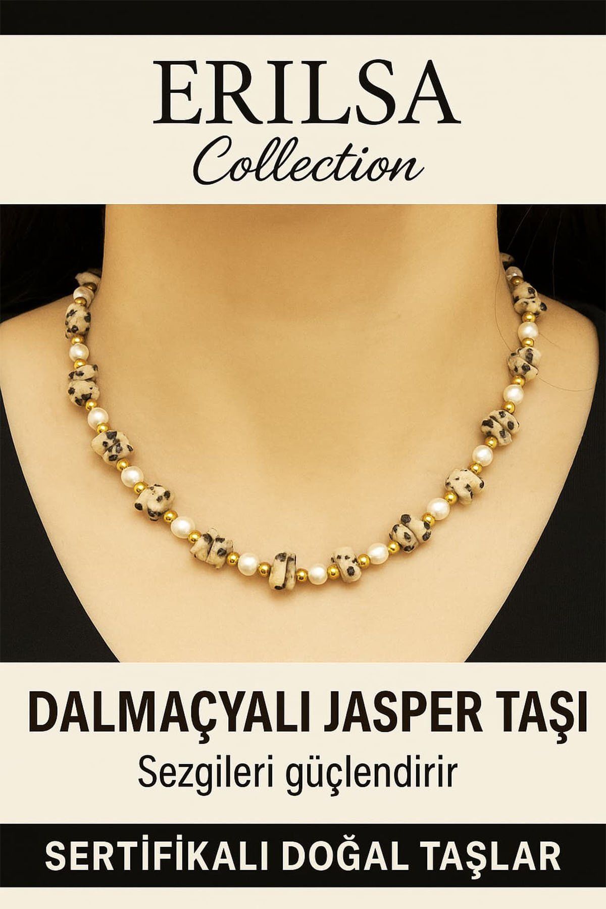 Erilsa Sertifikalı Kırık Taşlı Model Dalmaçyalı Bıldırcın Jasper Taşı Kolye – Koruyucu ve Dengeleyici Ener