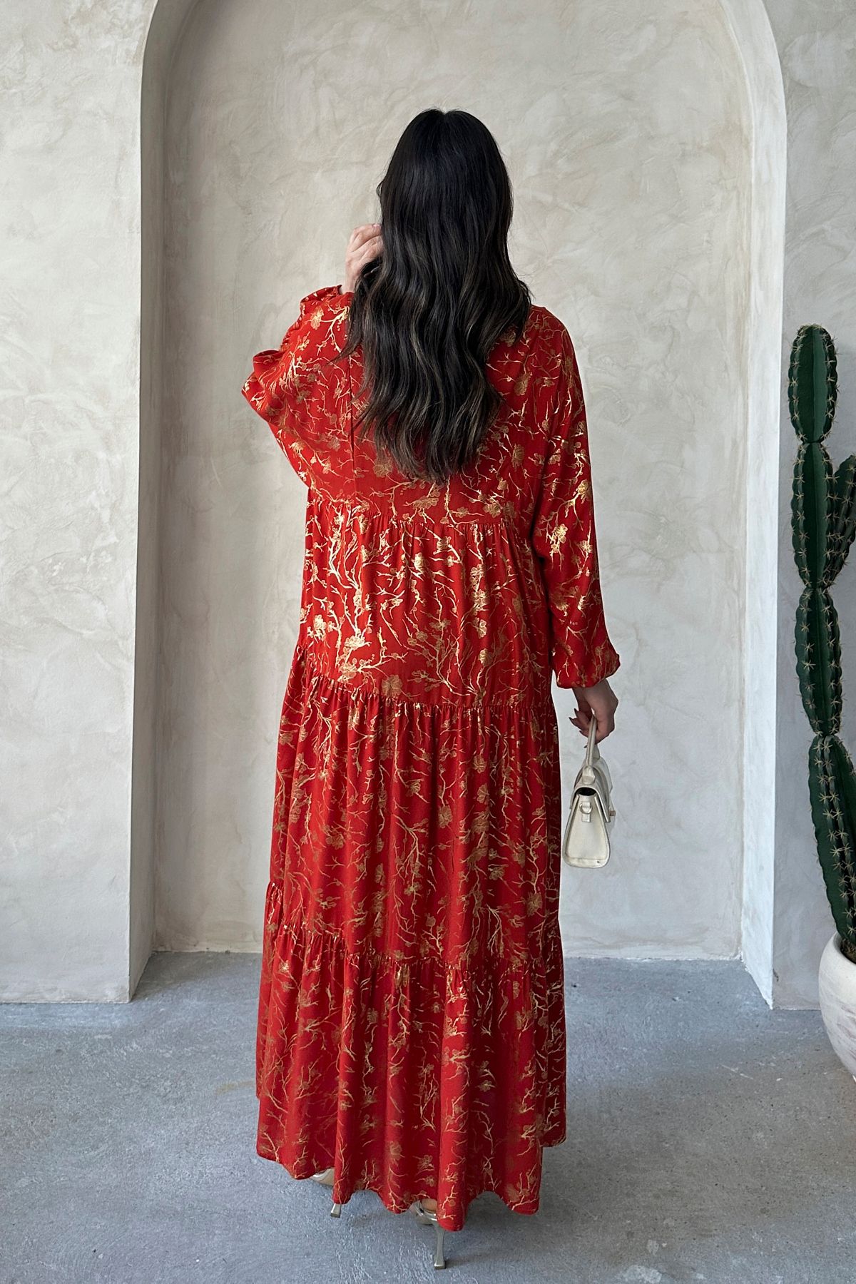 ASEDE-100% Viscose Bohemian Alaçatı Dress Ethnic Patterned Water Foil Print Viscose Dress Dress Suitable for Hijab 6