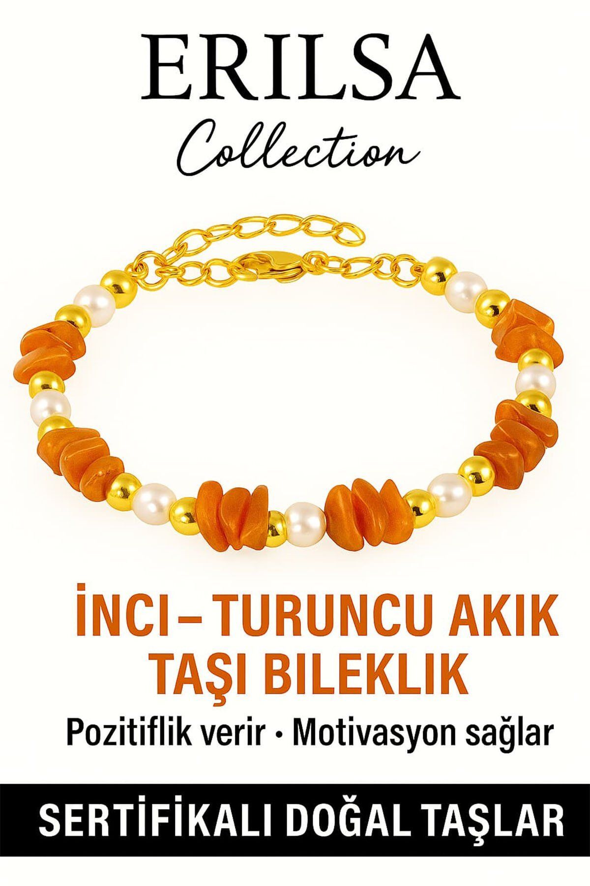 Erilsa Sertifikalı İnci ve Turuncu Akik Taşı Bileklik – Enerji ve Zarafet