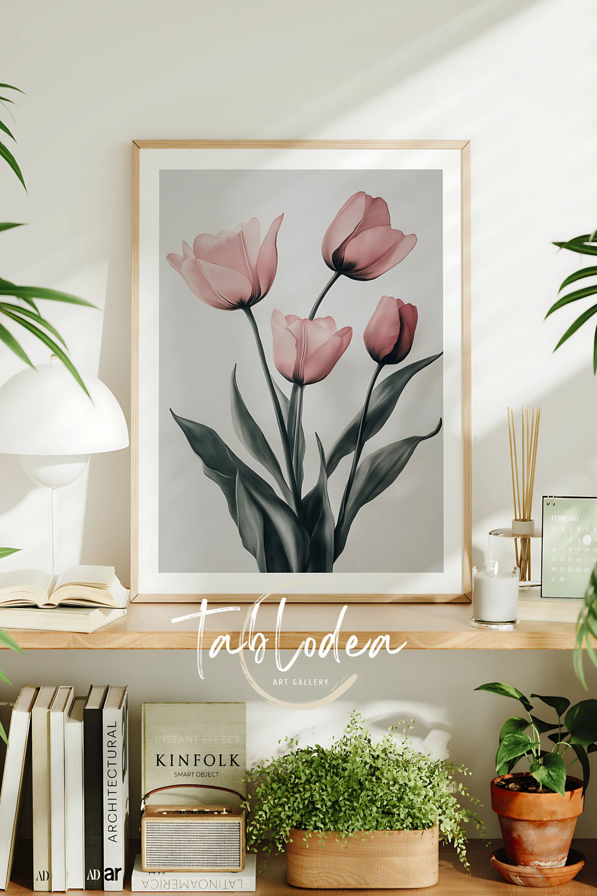 tablodea Pinterest Bohem Lale Tablosu, Dekoratif Minimalist Boho Çiçek İllüstrasyon Çerçeveli Poster Tablo