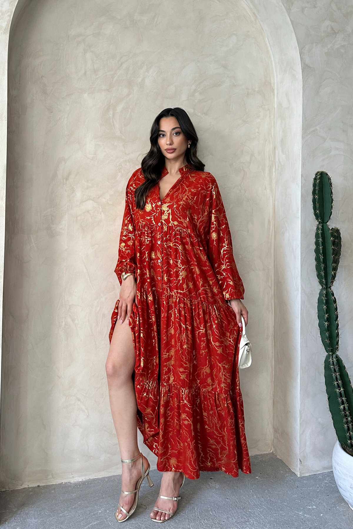 ASEDE-100% Viscose Bohemian Alaçatı Dress Ethnic Patterned Water Foil Print Viscose Dress Dress Suitable for Hijab 5