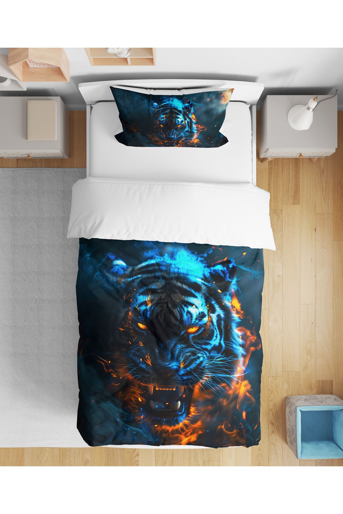 Erays Home Aslan Tiger 3D Dijital Baskılı Tek Kişilik Nevresim Takımı Genç Nevresim Takımı