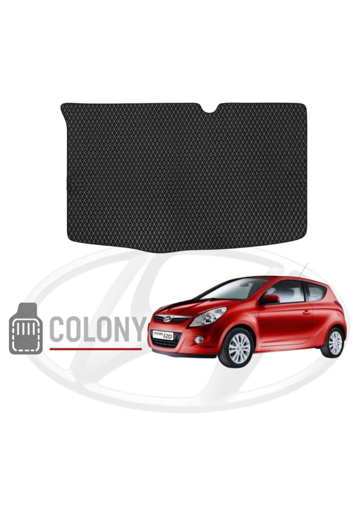 COLONY Hyundai i20 2008-2014 Uyumlu Hücreli Eva Oto Bagaj Paspası & Bagaj Havuzu Siyah