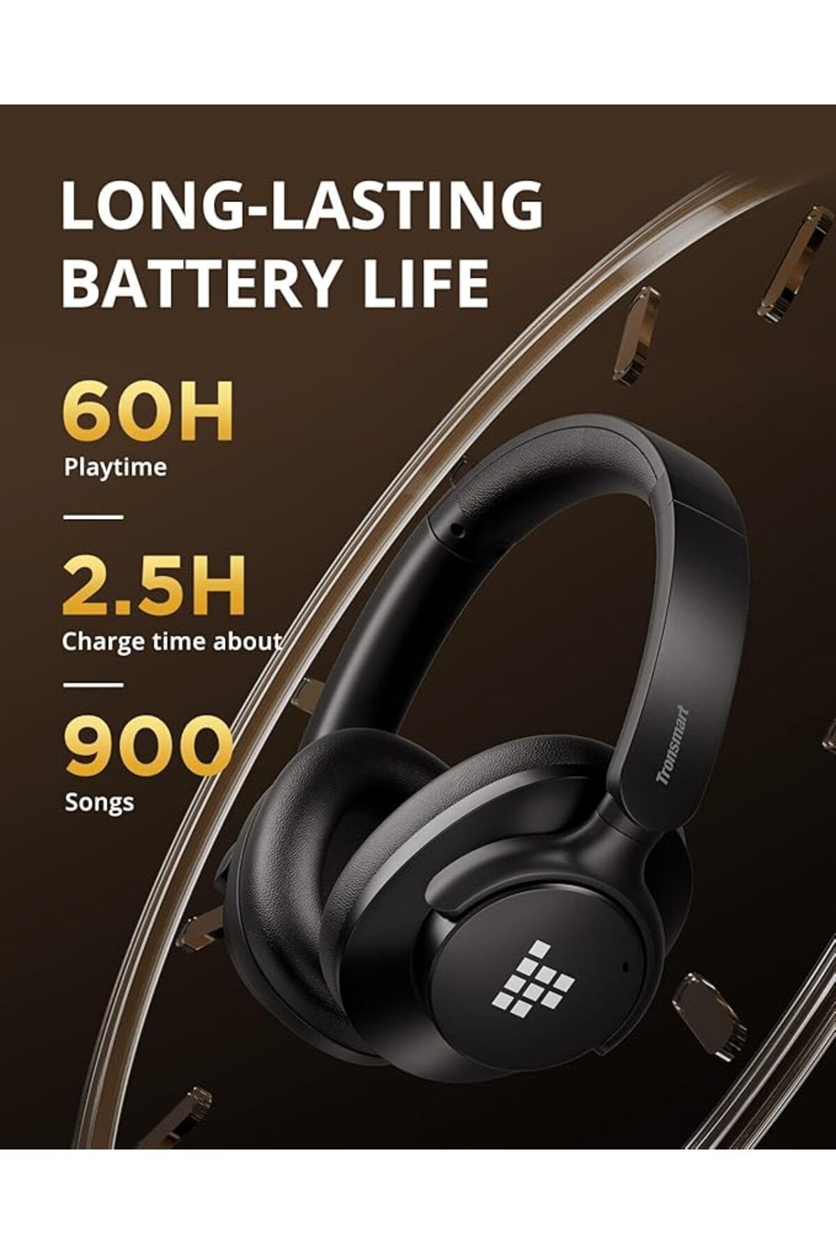 Tronsmart-Q20S Hybrid ANC Headphone Wireless with Mic 60H Playtime Deep Bass Custom EQ via App Black 3