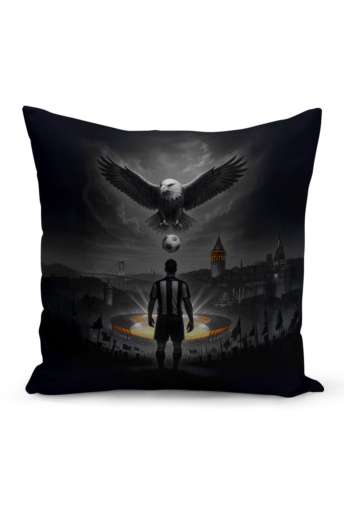 Bertille Home Çocuk Bebek Siyah Beyaz Taraftar Futbol Serisi Kırlent Kılıfı (Cushion Cover)