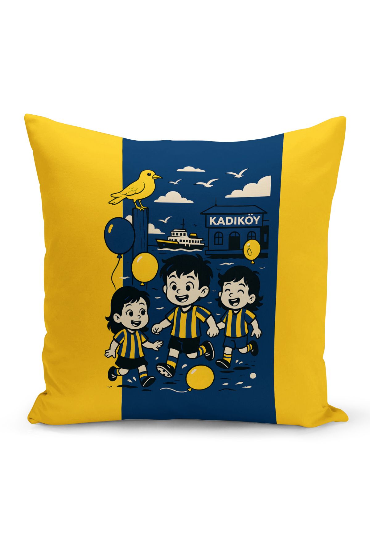 Bertille Home Çocuk Bebek Sarı Lacivert Taraftar Futbol Serisi Kırlent Kılıfı (Cushion Cover)