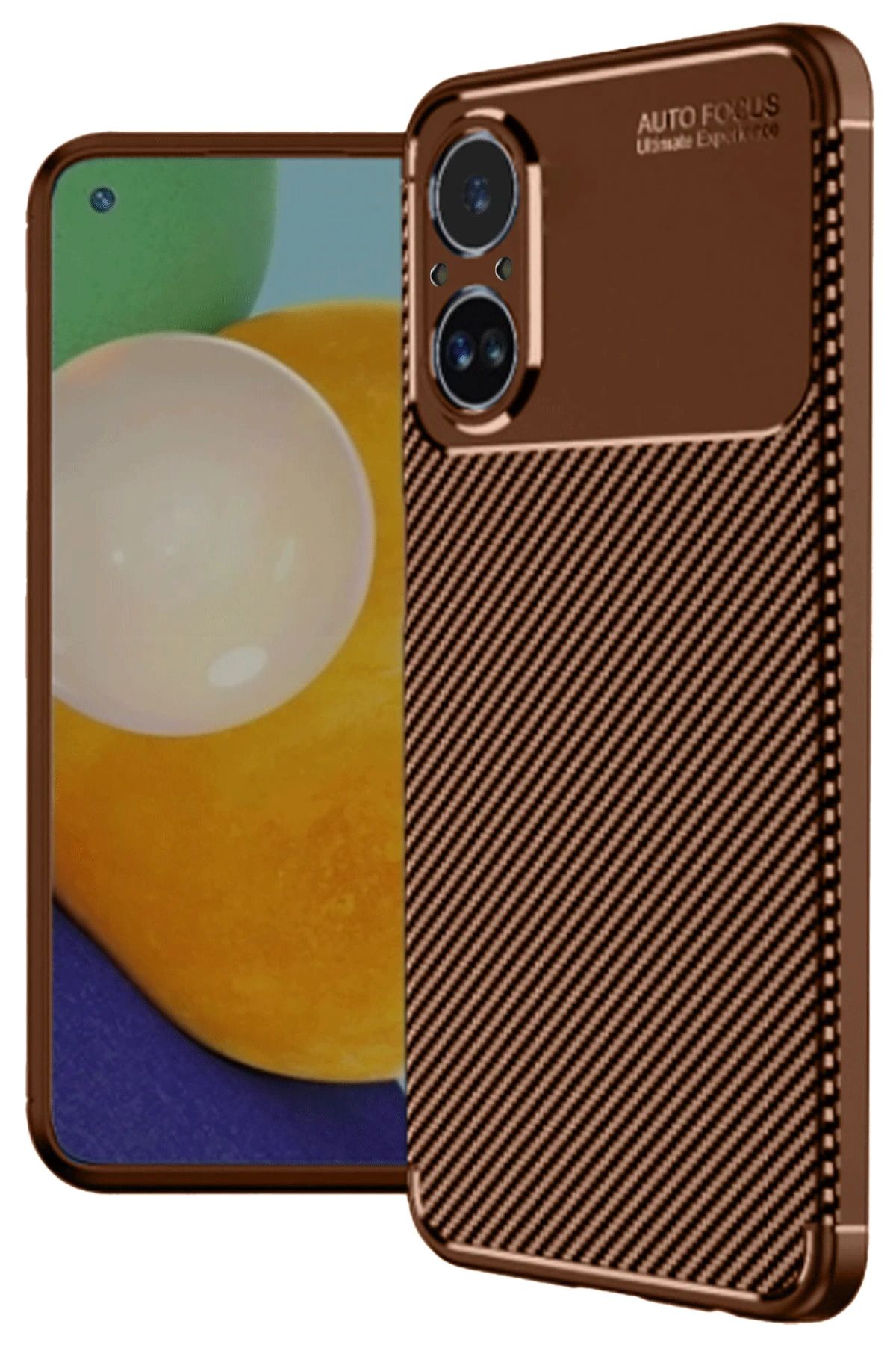 NewFace Realme 12 Lite Kılıf Auto Focus Karbon Kapak - Kahverengi MRAYD