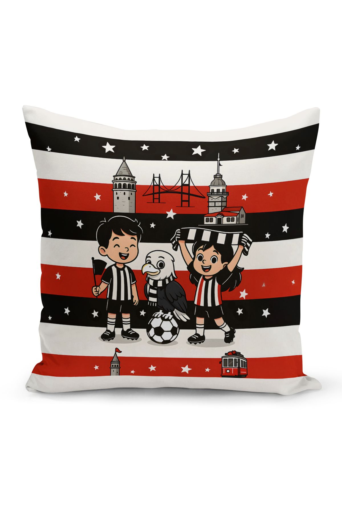 Bertille Home Çocuk Bebek Siyah Beyaz Taraftar Futbol Serisi Kırlent Kılıfı (Cushion Cover)
