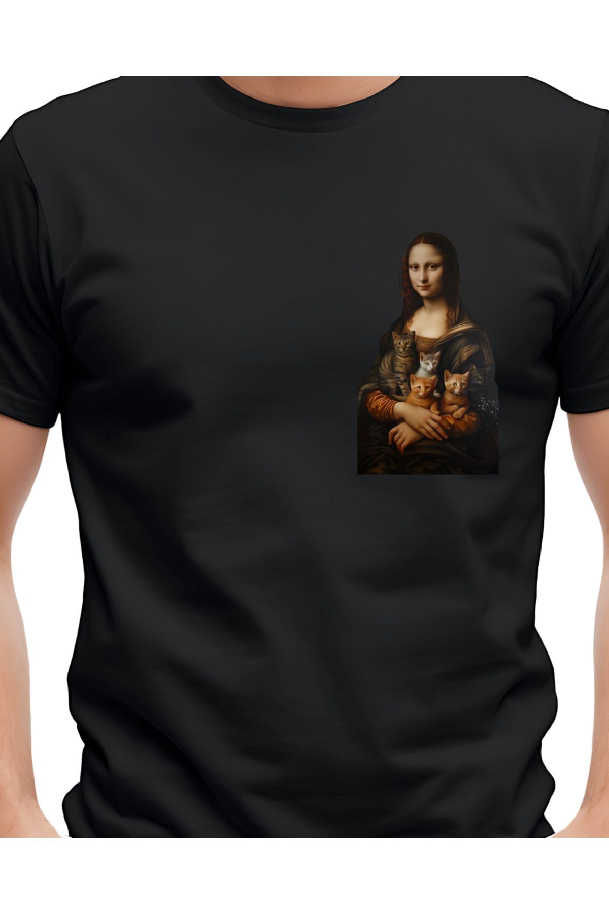 Ebiidesign Monalisa ve Kedi Tasarımlı Baskılı T-Shirt