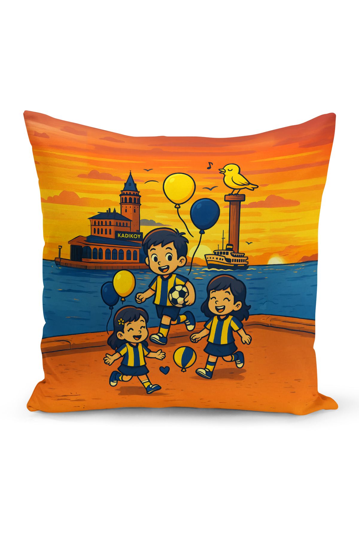 Bertille Home Çocuk Bebek Sarı Lacivert Taraftar Futbol Serisi Kırlent Kılıfı (Cushion Cover)