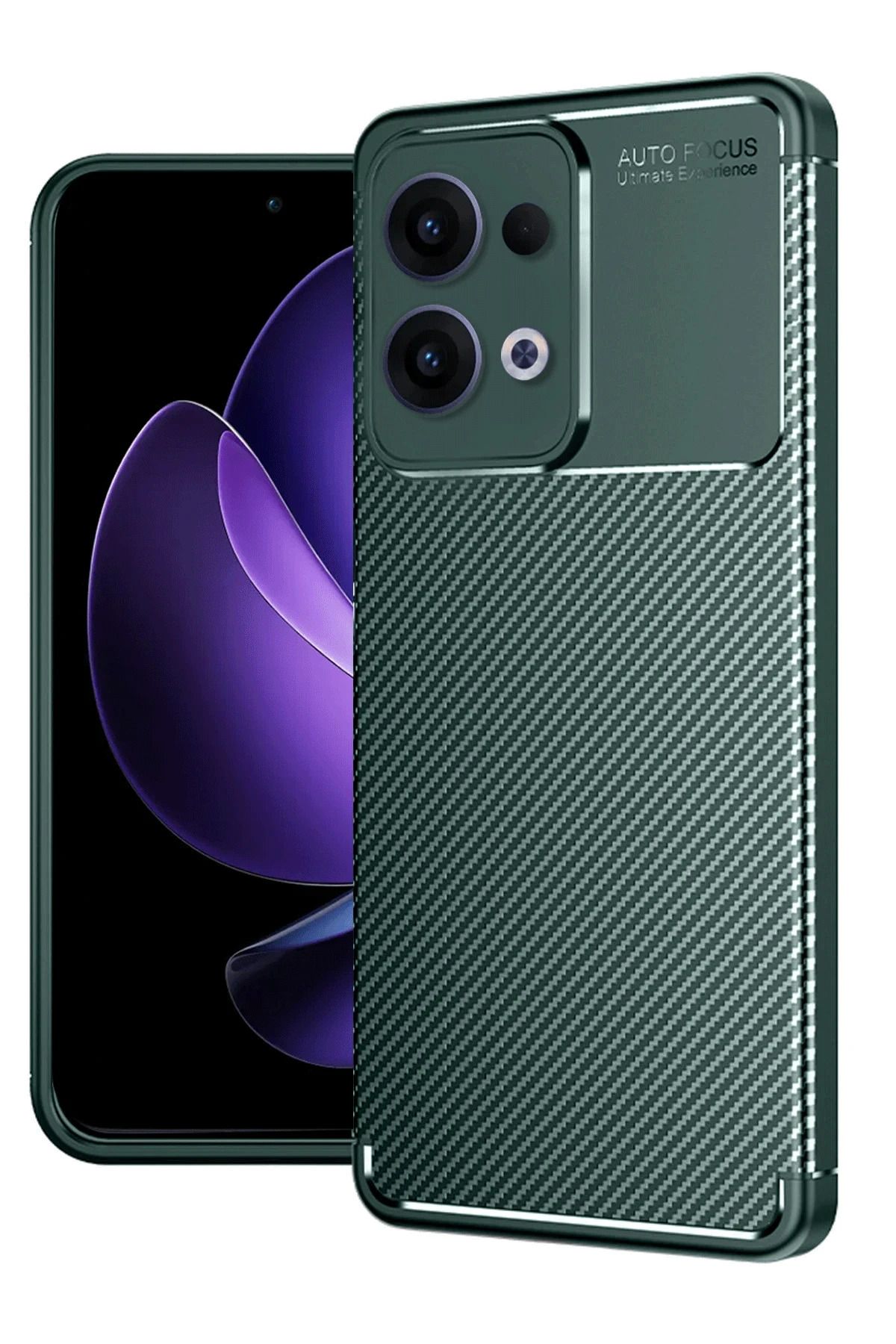 NewFace Reno 13 Pro Kılıf Auto Focus Karbon Kapak - Koyu Yeşil MRAYD