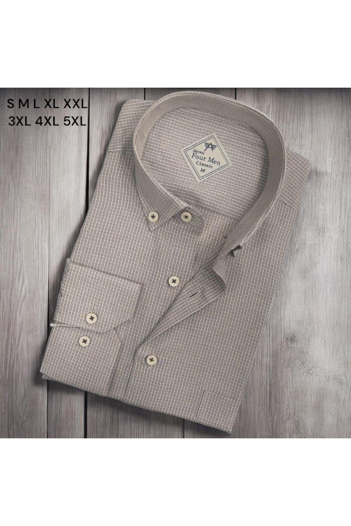 EREN STYLE Linen Keten Hafif Kumaş Uzun Kollu Vizon Erkek Gömlek (Regular Kalıp)