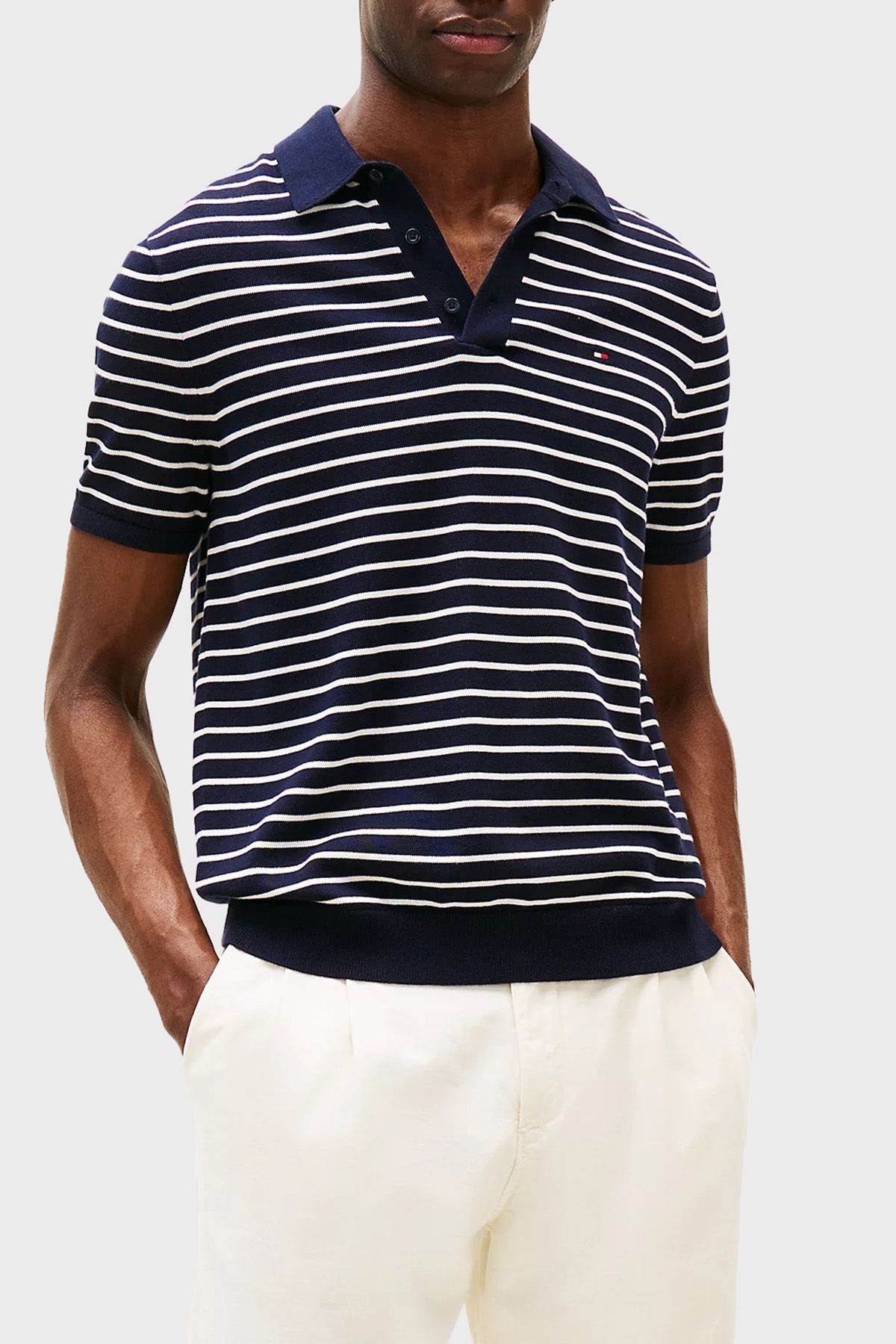 Tommy Hilfiger Çizgili % 100 Pamuk Regular Fit Düğmeli Polo Yaka T Shirt Erkek POLO YAKA T SHİRT MW0