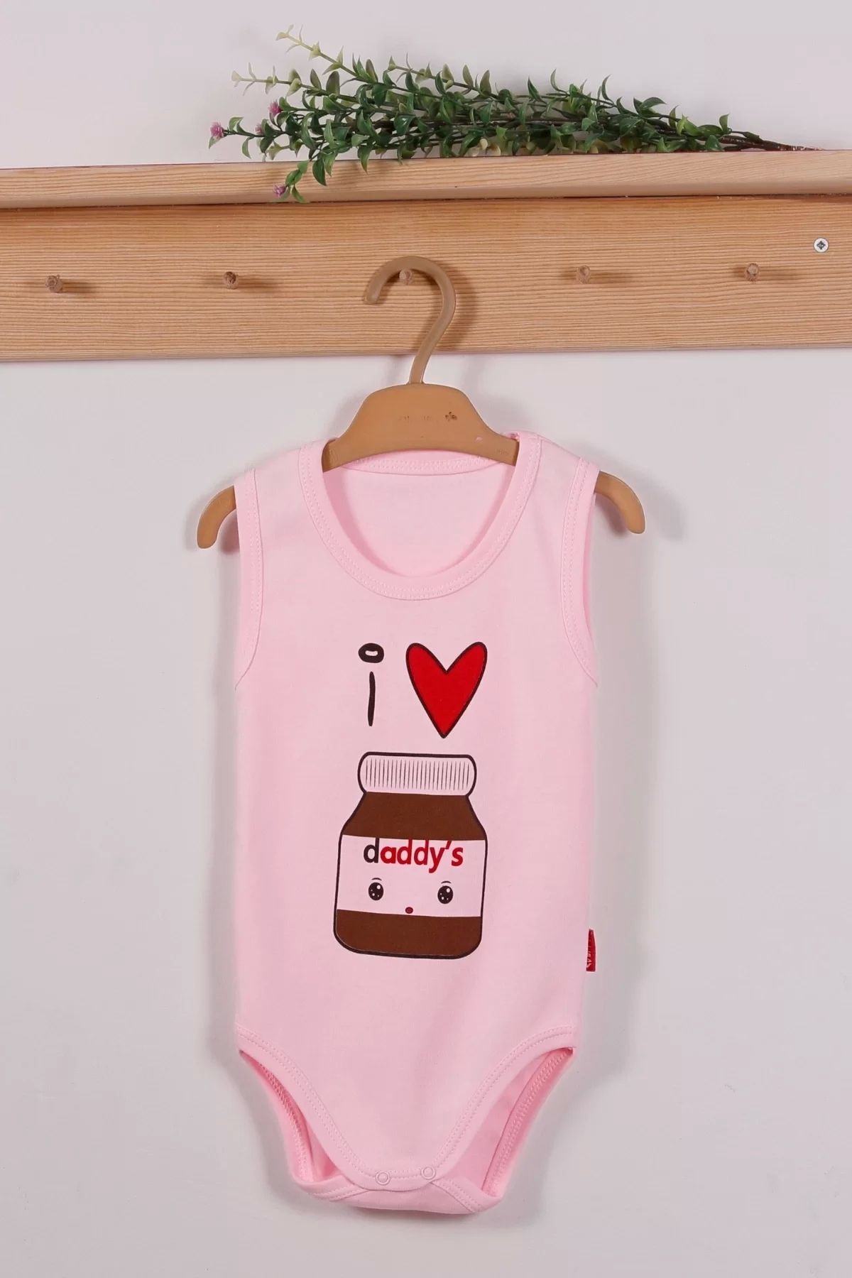 Moda Şahsenem Pembe Daddy's Cikolata Desenli Askılı Unisex Body