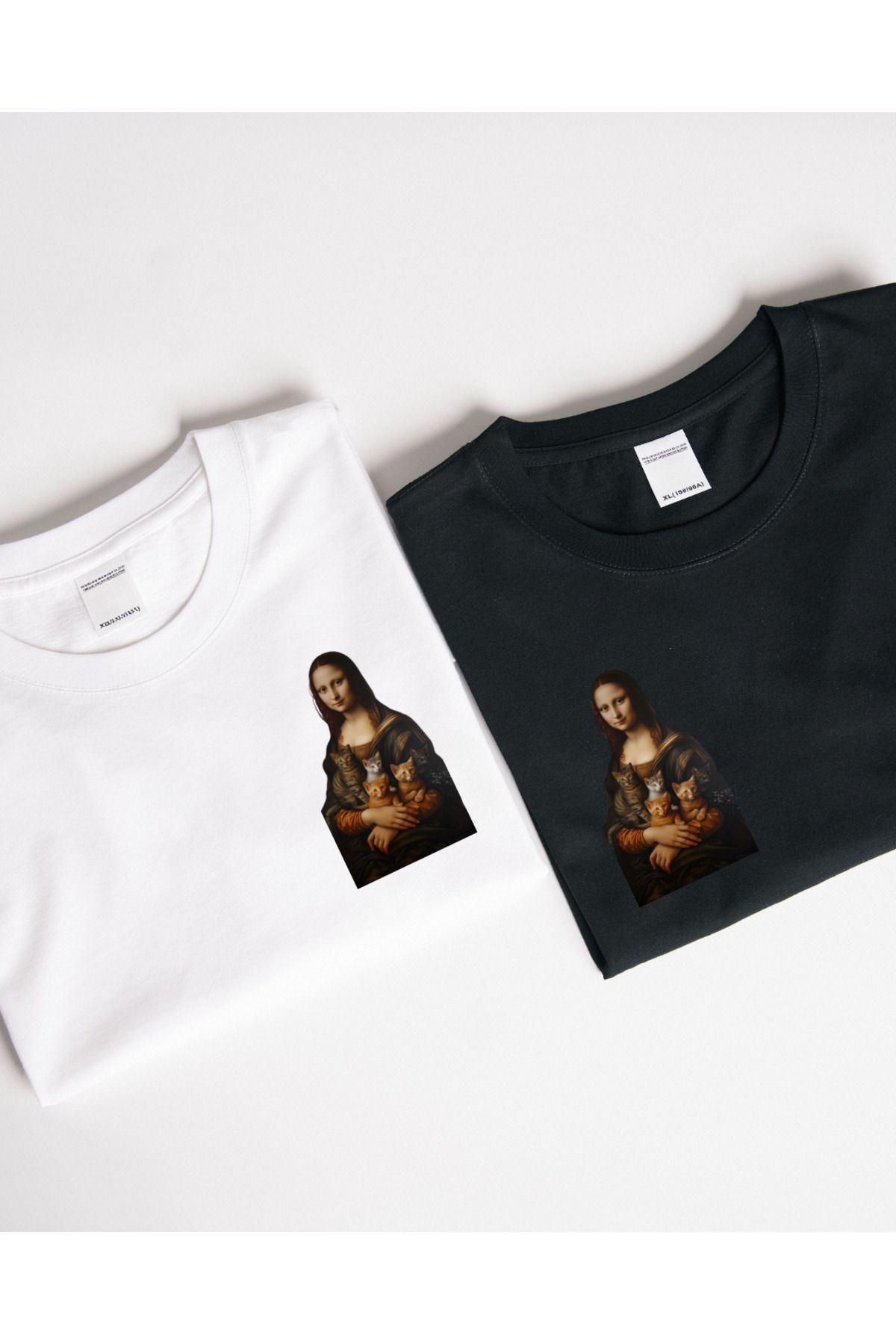 Ebiidesign Monalisa ve Kedi Tasarımlı Baskılı T-Shirt