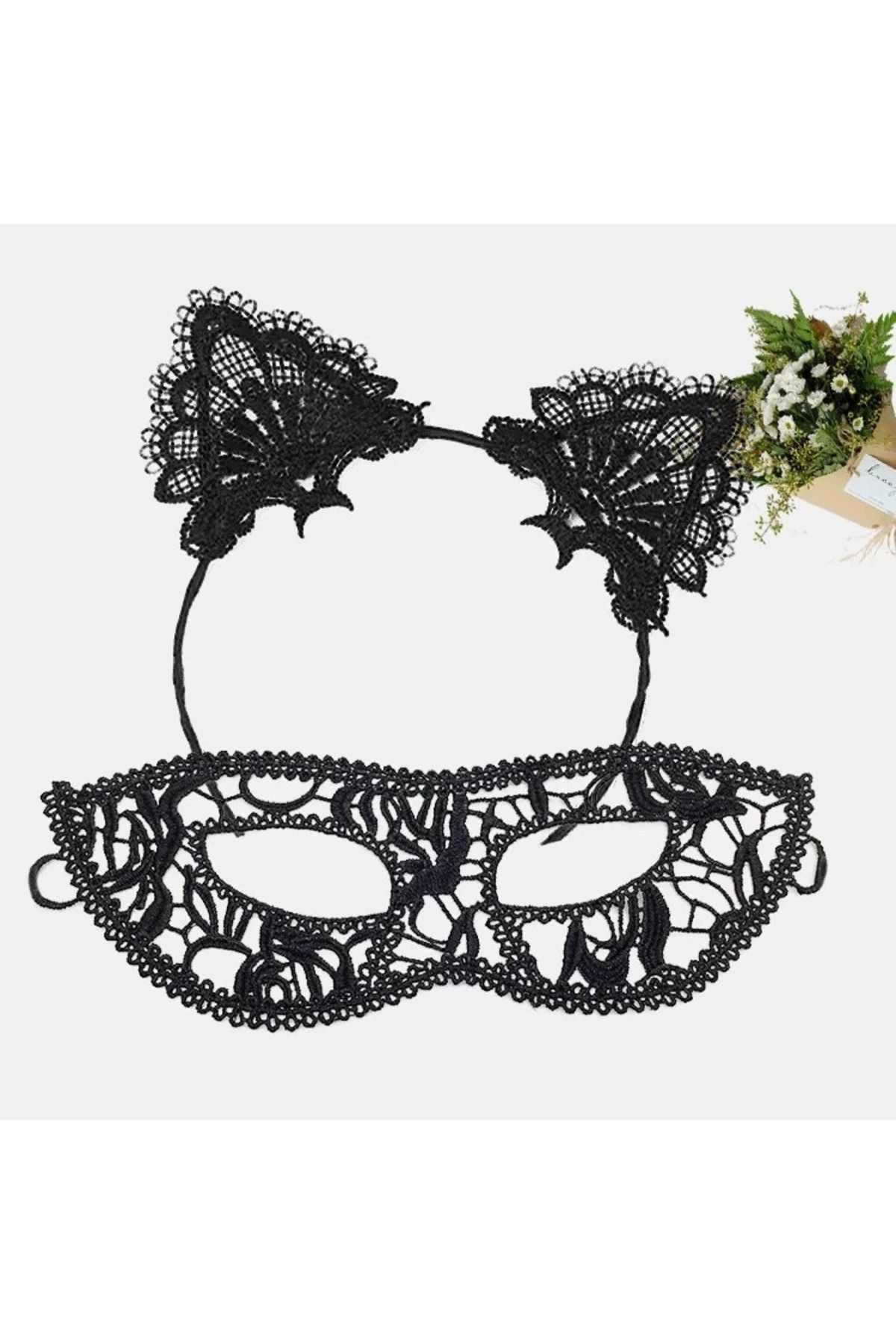 Avantaj Kapıda ® Siyah Renk ve Dantel Dantel Maske Kulak Taç Seti Yetişkin No 12