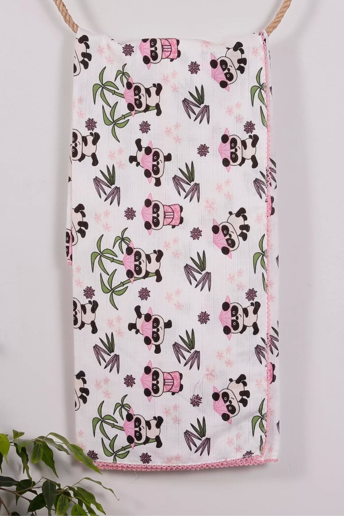 Moda Şahsenem Pembe Bambu Desenli 95*120 Müslin Bebek Battaniyesi