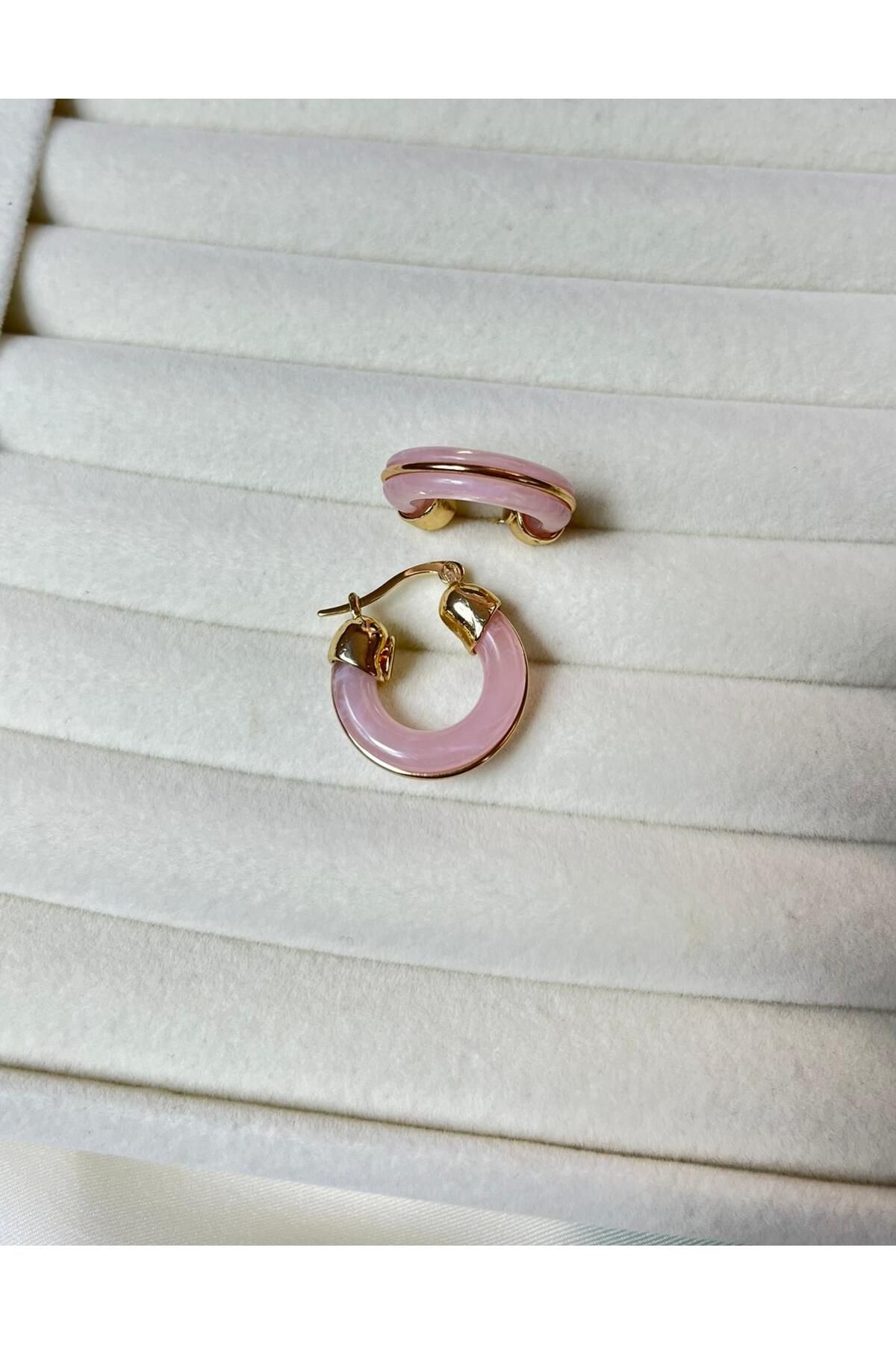 Orvix Accessories Kararmaz Pembe Halka Kadın Küpe Yazlık Küpe Abiye Küpe Vintage Küpe Hediyelik Küpe