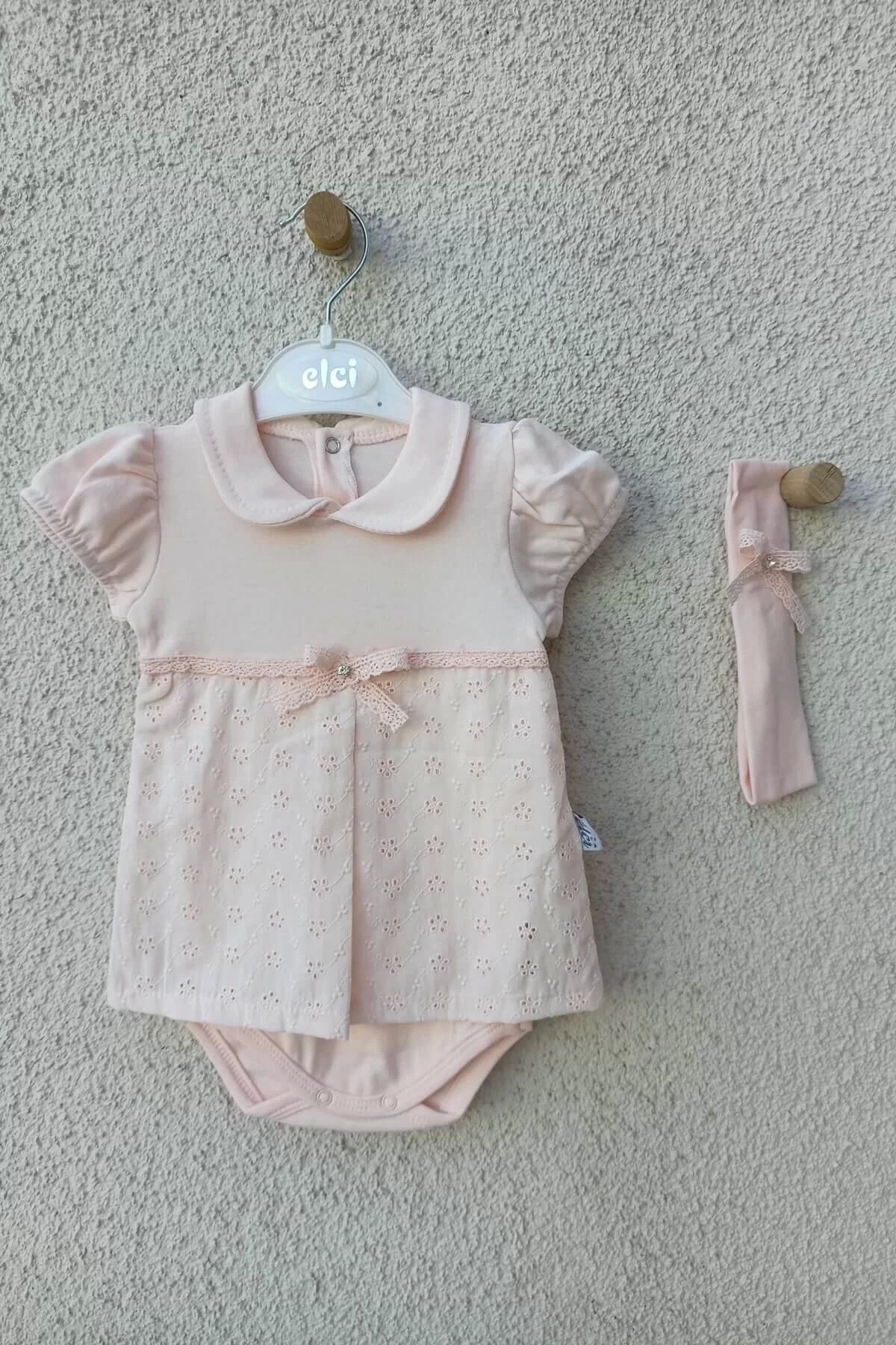 Moda Şahsenem Bebek Yakalı Çiçek Işlemeli Bandanalı Badi 3-6-9 Ay