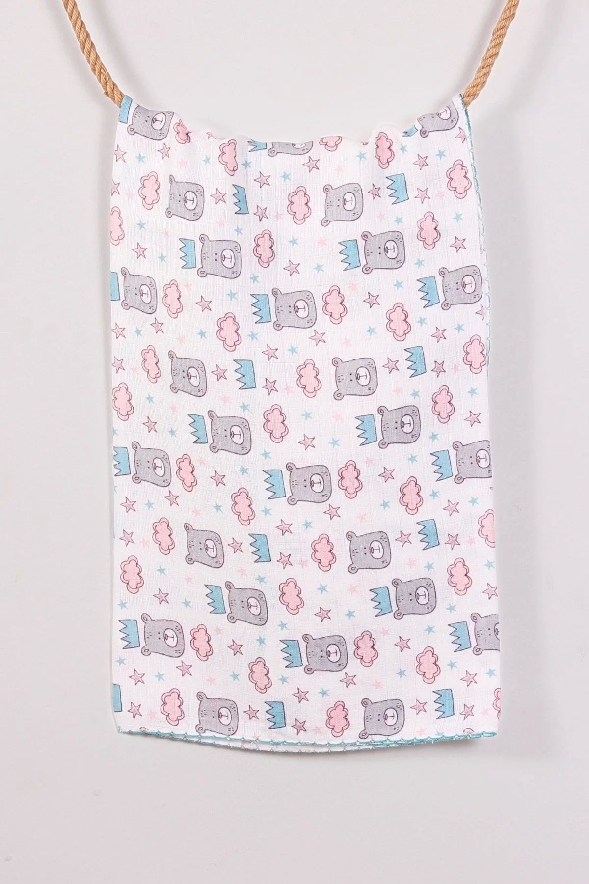 Moda Şahsenem Mavi Bear Desenli 80*80 Müslin Bebek Battaniyesi