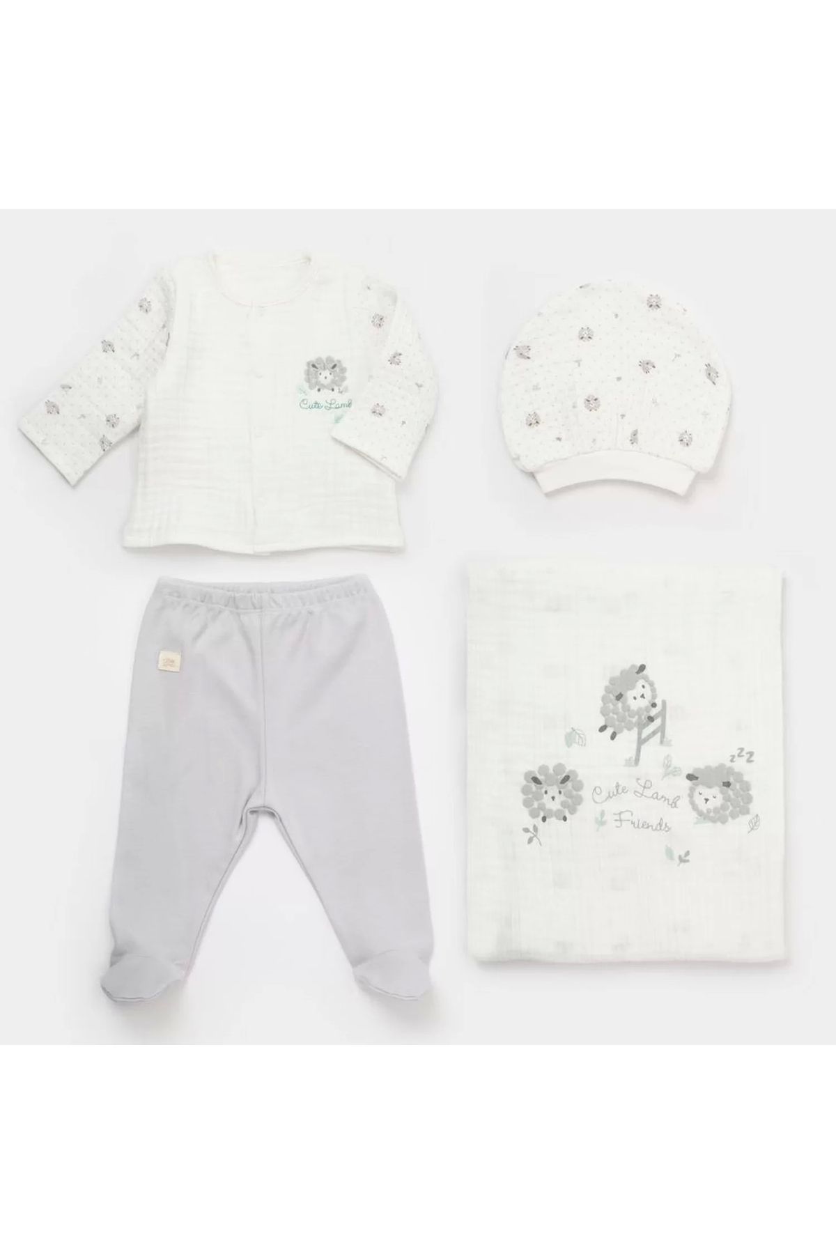 Moda Şahsenem Lamb Friends Battaniyeli Tüllü 4'lü Set Gri