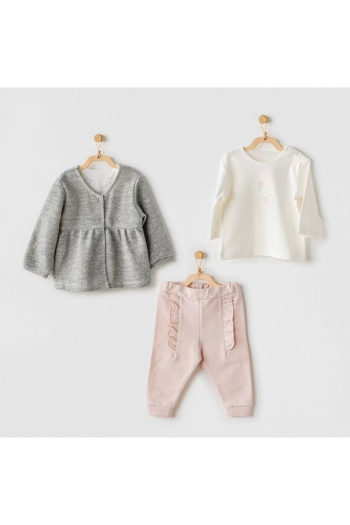 Moda Şahsenem Ballerina 3lü Bebe Takım Grey Ecru Pink